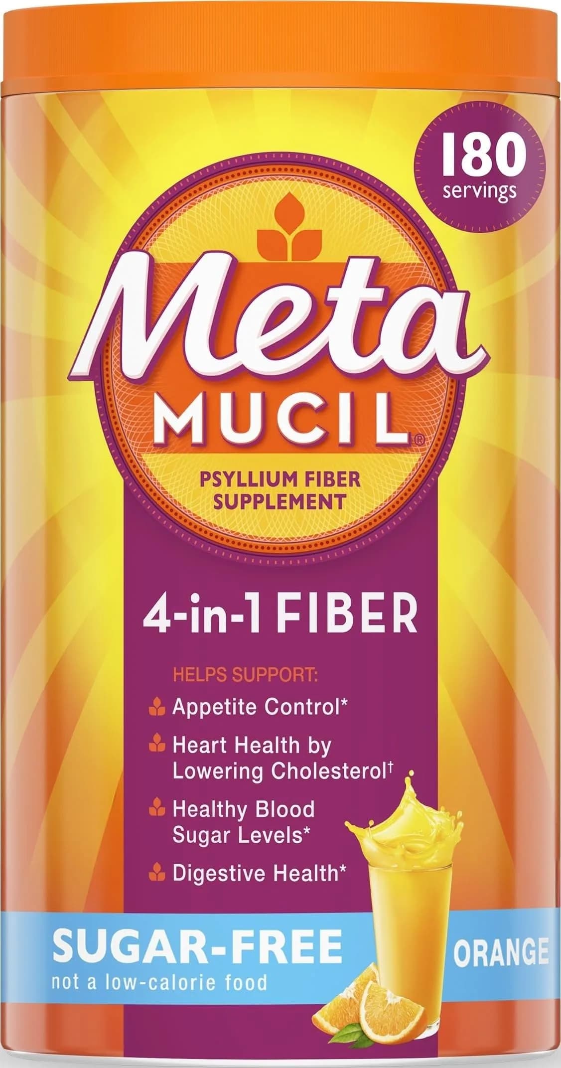 Metamucil Sugar-Free Orange Psyllium Husk Fiber Powder 180 Servings (180 tsp) - main product image