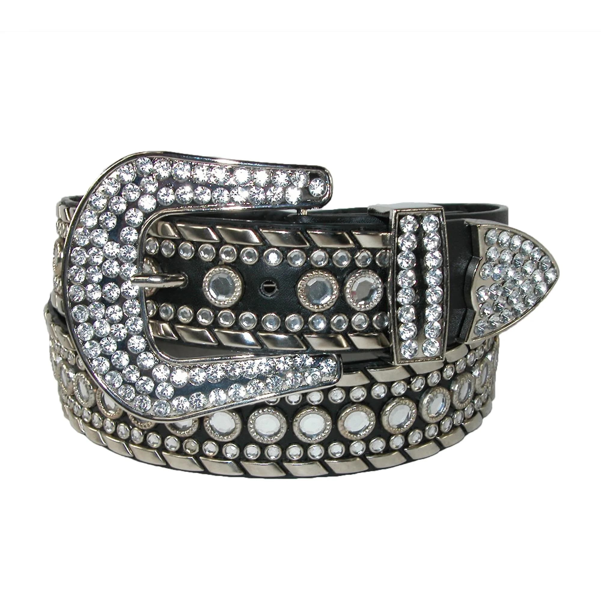 CTM Western Rhinestone Belt for Women 1.5 inches | Faux Leather & Rhinestones