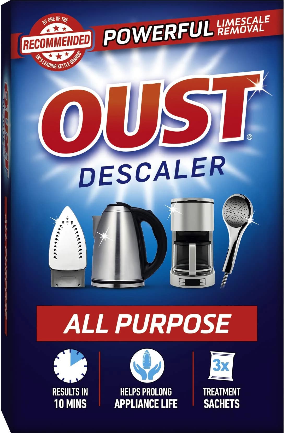 Oust All Purpose Descaler 75g | Lime Scale Removal for Coffee & Kettles, 3 Sachets