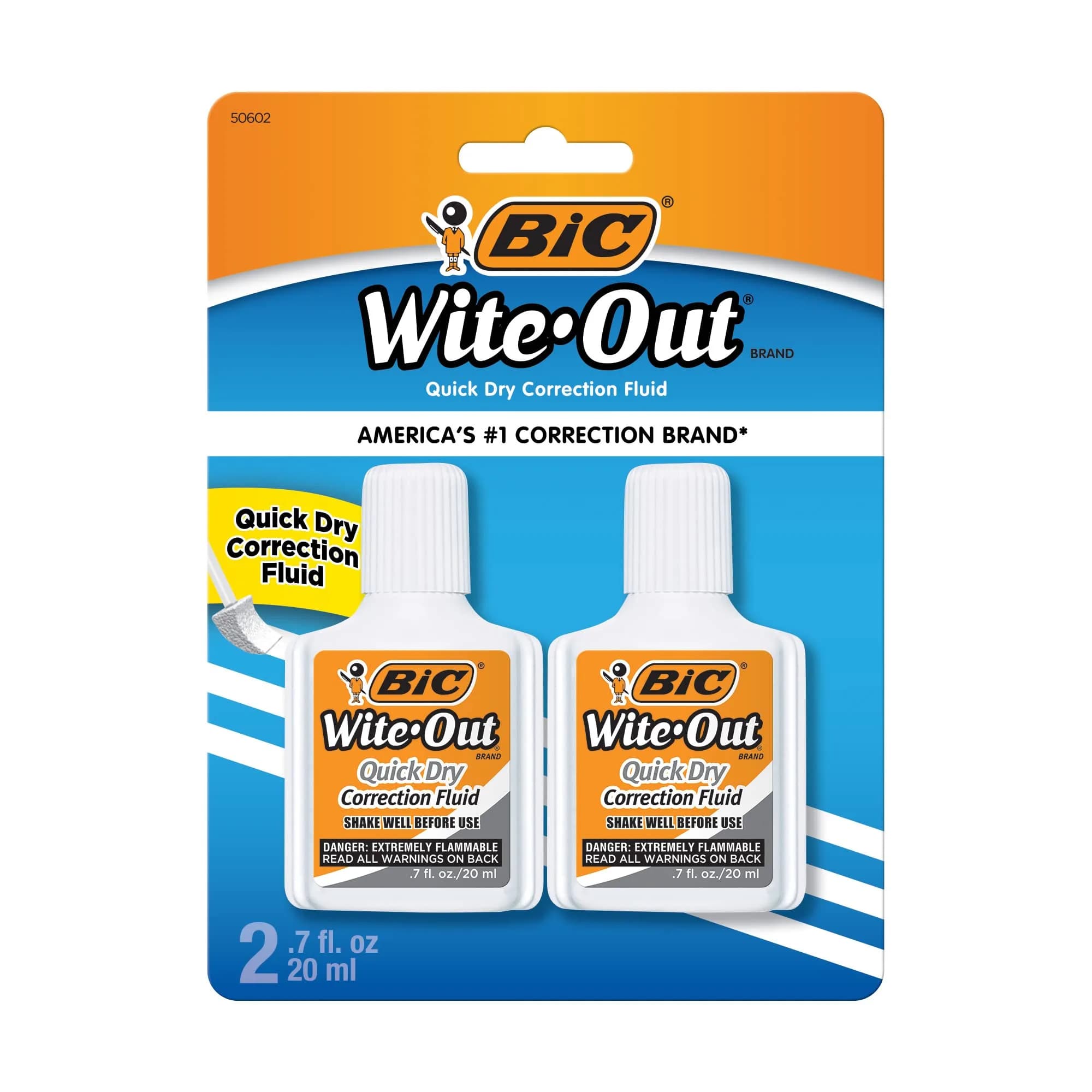BIC Wite-Out Quick Dry Correction Fluid 20ml | Refillable White Correction Fluid for Office & School
