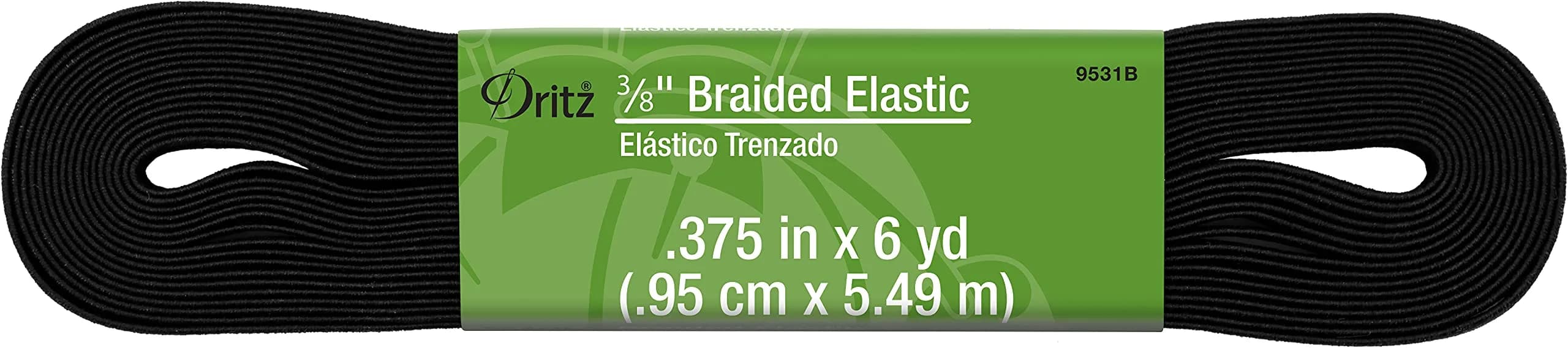 Dritz Braided Elastic 3/8-Inch x 6-Yard | Black Polyester-Rubber for Waistbands & More - main product image