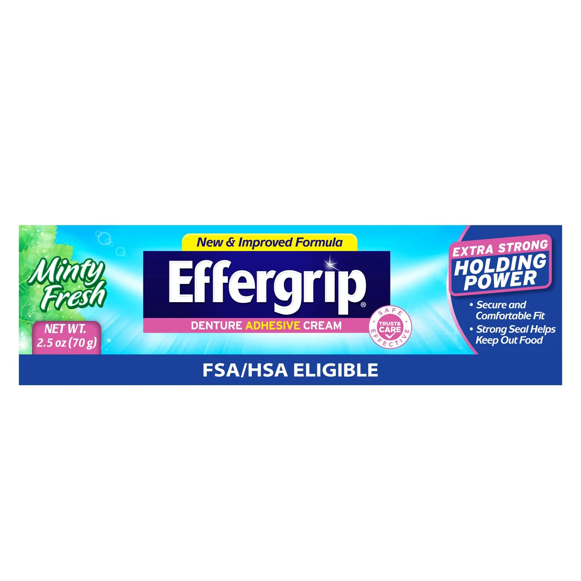 Effergrip Denture Adhesive Cream, Minty Fresh, 2.5 Oz | Zinc-Free, Extra Strong Grip, ADA Seal - main product image