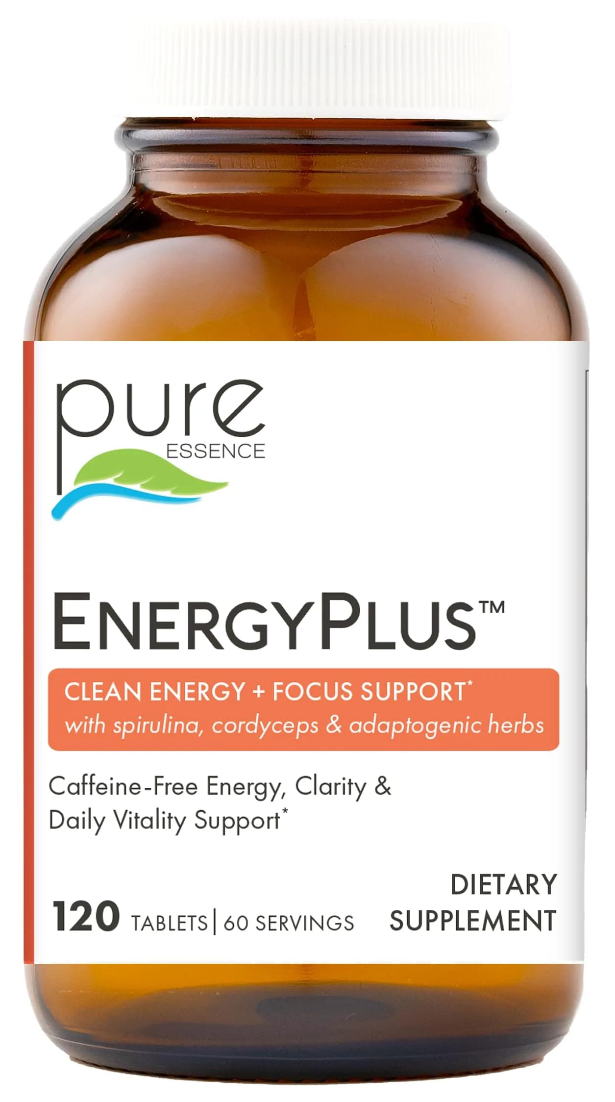 PURE ESSENCE LABS Energy Plus 120 Tablets | Caffeine-Free Herbal Energy & Focus Supplement - main product image