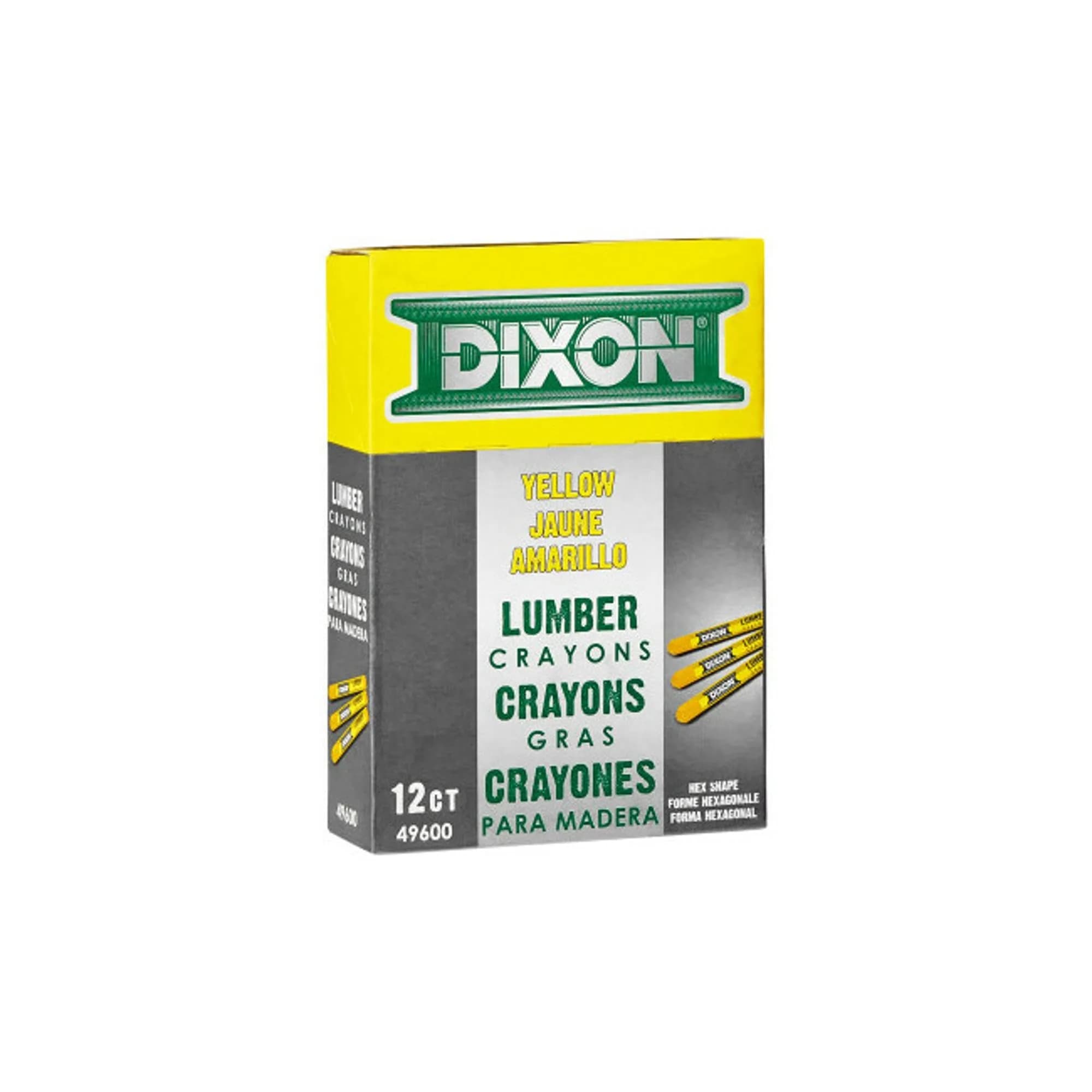 DIXON Industrial Lumber Marking Crayons, Yellow, 12-Pack (4.5" x 1/2") | Fade-Proof & Waterproof for Construction - main product image