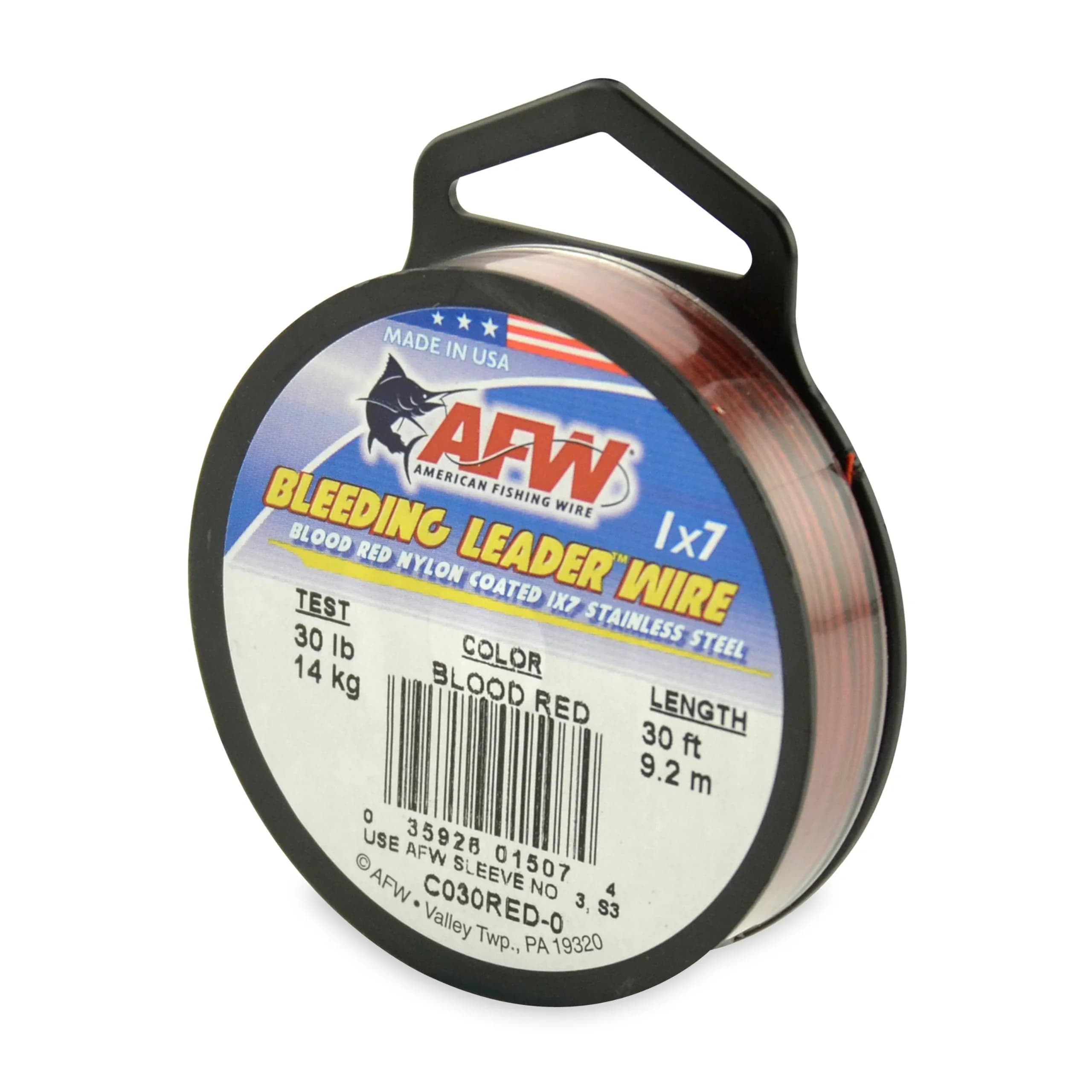 AFW Bleeding Leader Blood Red Nylon Coated 1x7 Stainless Steel Leader Wire 9.14 m (30 Feet) | 13.6 kg (30 Pound) Test - main product image