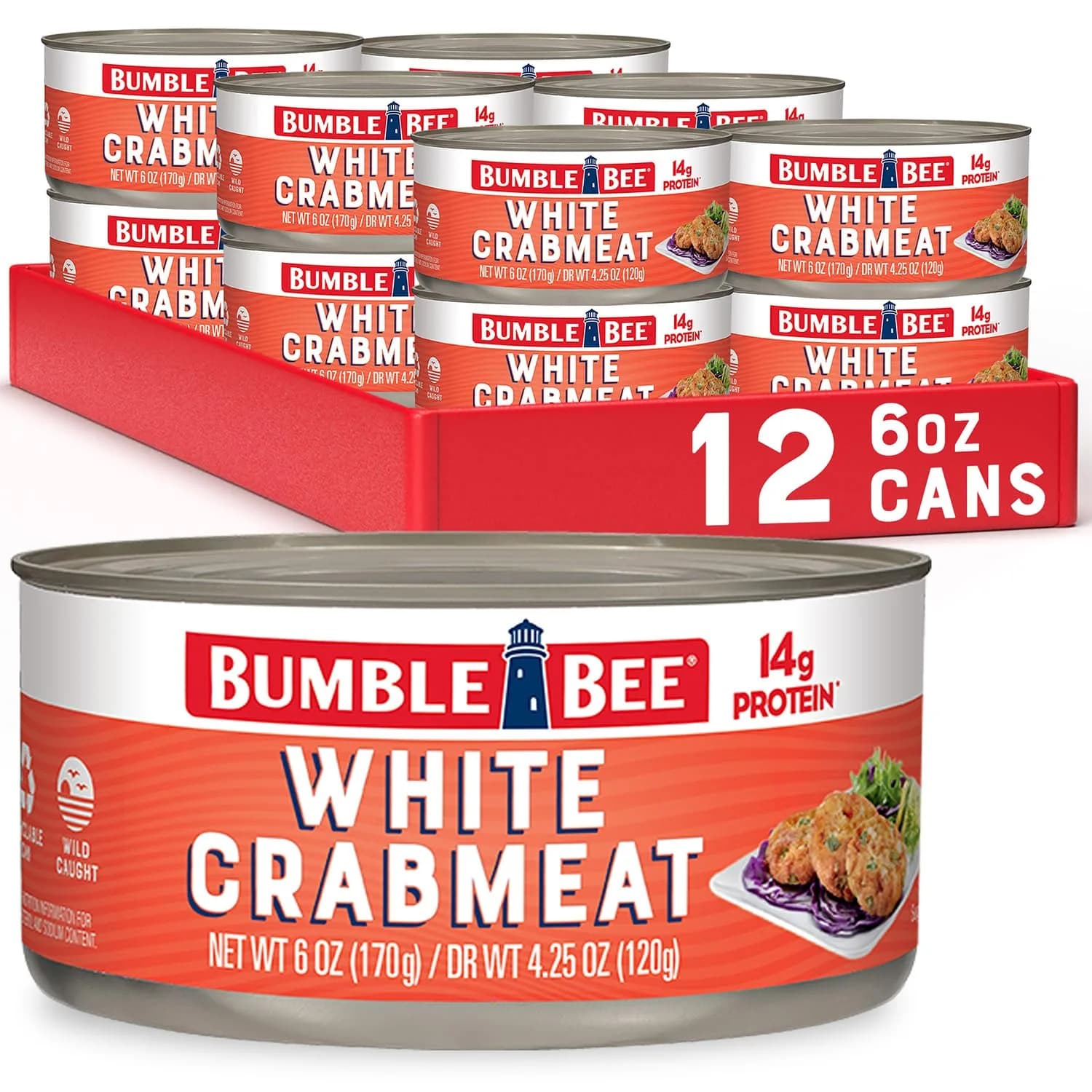 Bumble Bee White Flake Crab Meat in Water, 6 oz (Pack of 12) | 14g Protein Per Serving