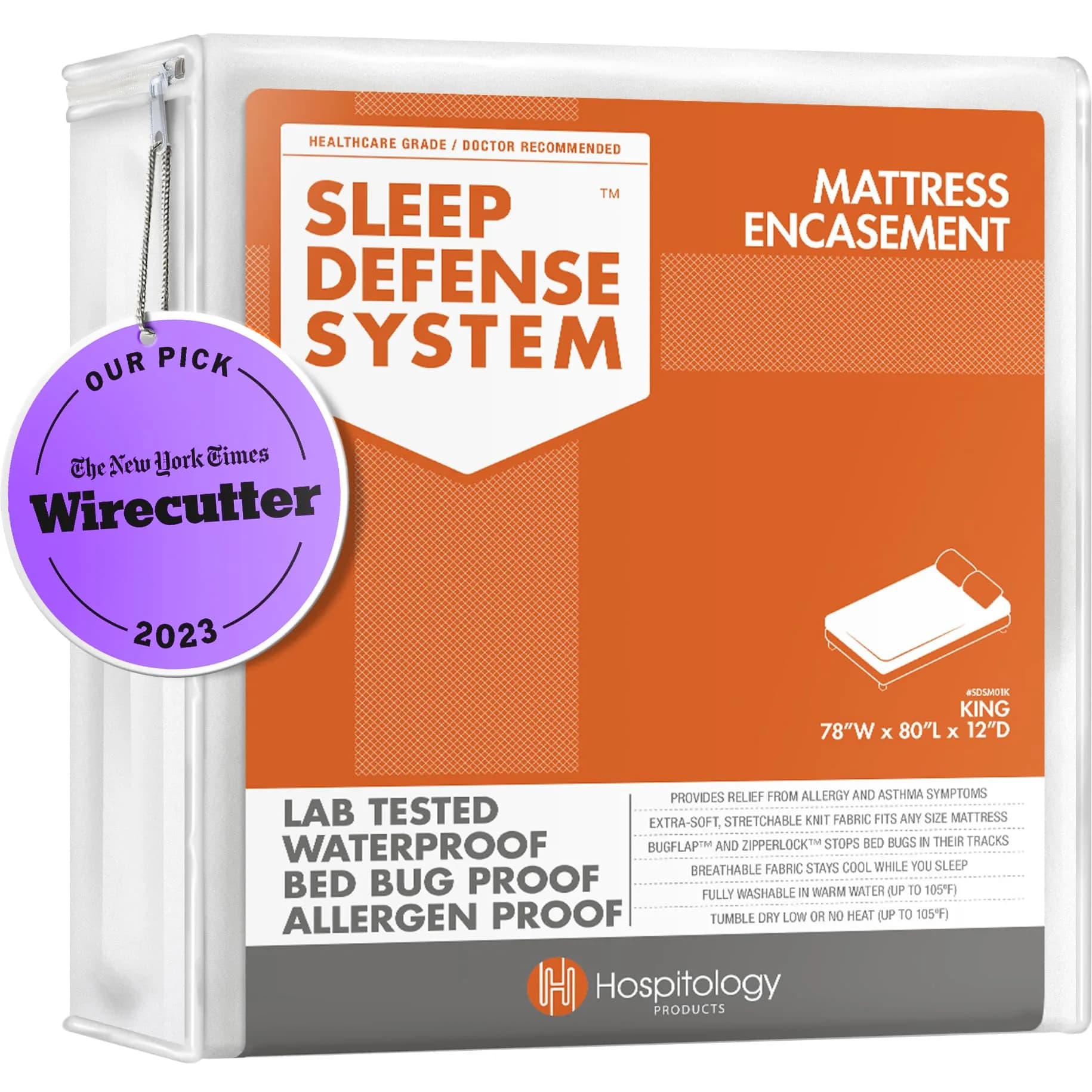 Hospitology Products King Size Mattress Encasement 78"x80" (198cm x 203cm) | Bed Bug & Dust Mite Proof, Waterproof, Hypoallergenic - main product image