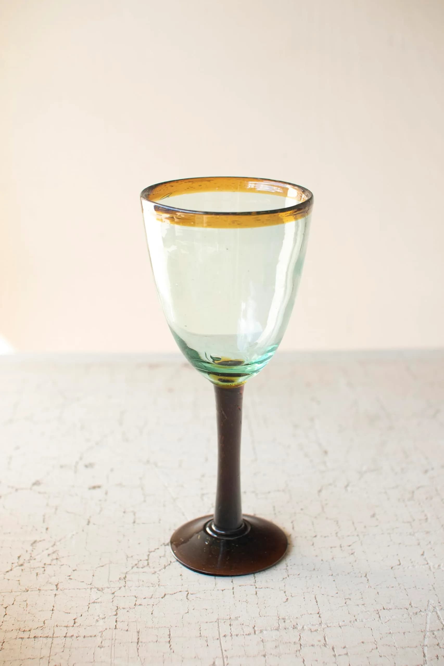 KALALOU Hand Blown Recycled Glass Wine Glasses with Amber Rim, 237ml (8 Fl Oz) Set of 6 | Artisanal Colombian Glassware - main product image