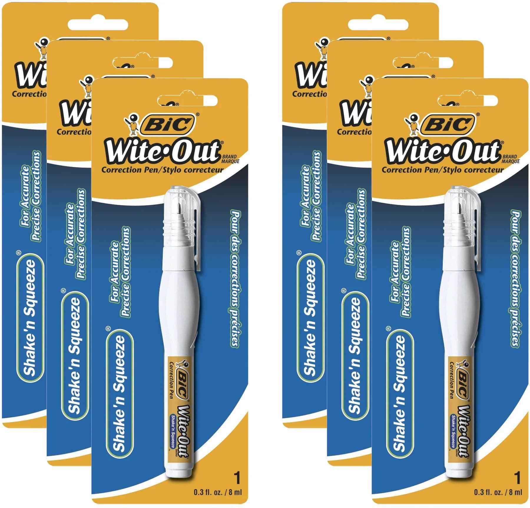 BIC Correction Pen | Precise, Quick-Drying Whiteout for Office & School (6 Pack)