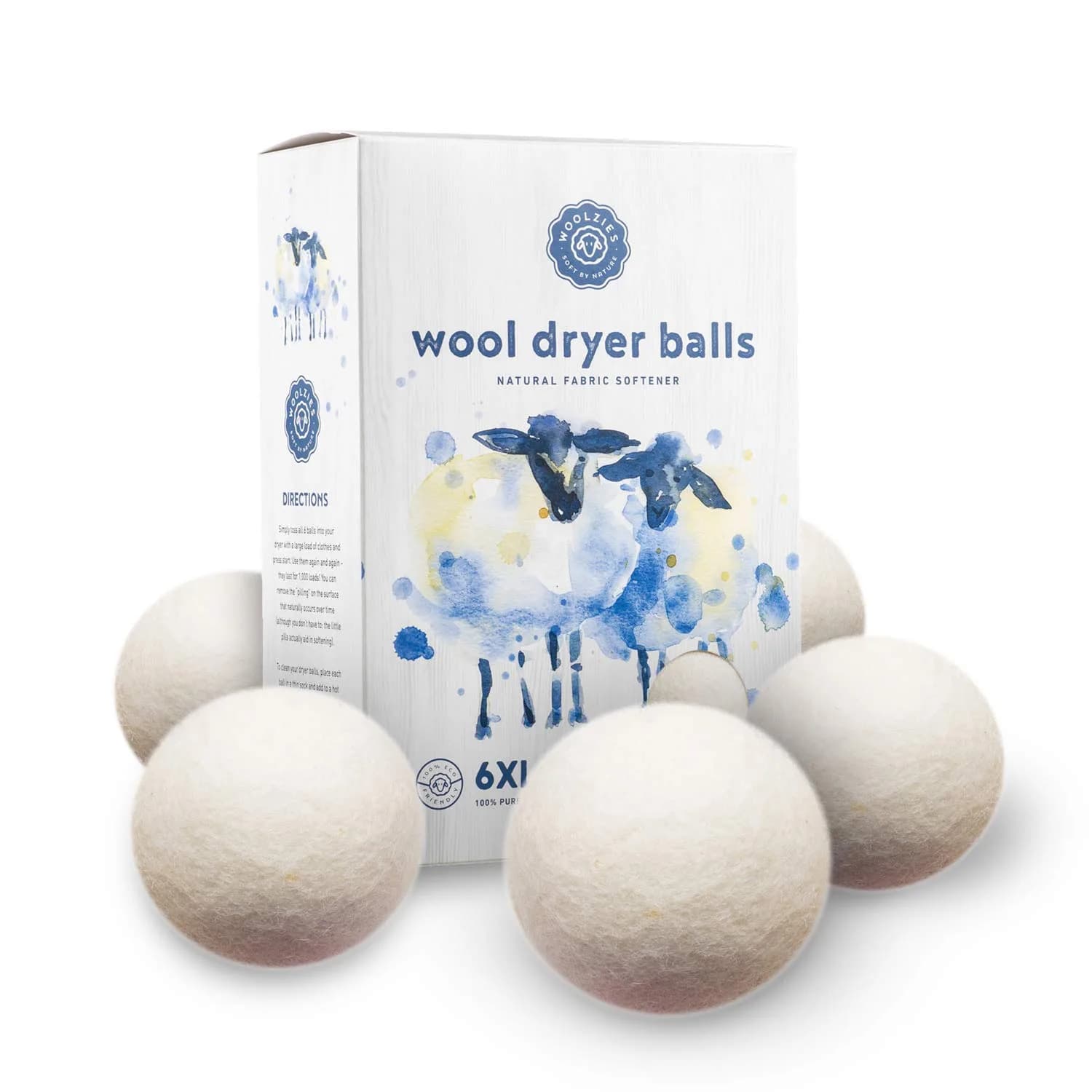 Woolzies Organic Wool Dryer Balls XL | 6-Pack (0.39 kg) | Natural Fabric Softener for Laundry - main product image