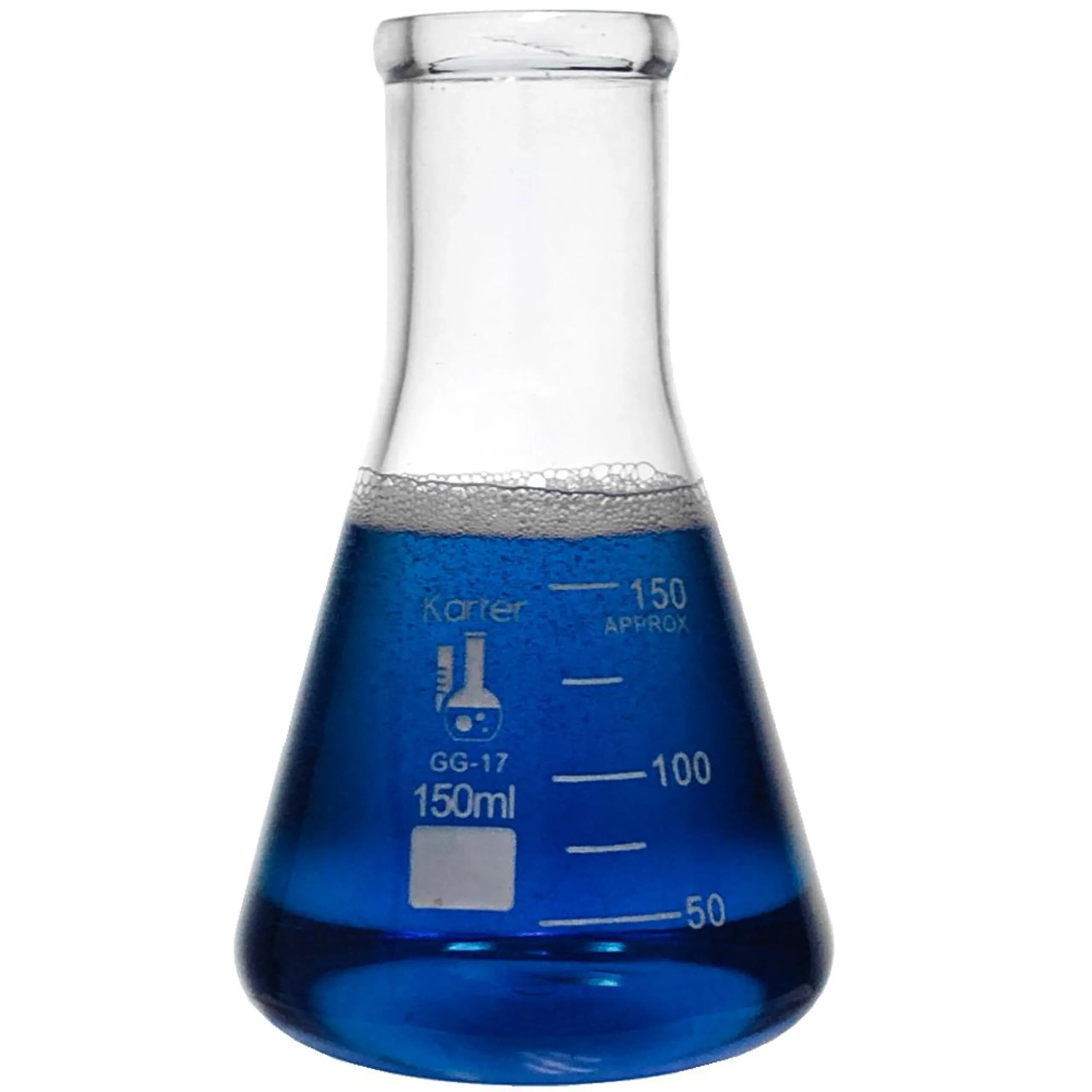 Karter Scientific 150ml Narrow Mouth Erlenmeyer Flask | 3.3 Borosilicate Glass, Heavy Duty Rim, Lab Grade - main product image