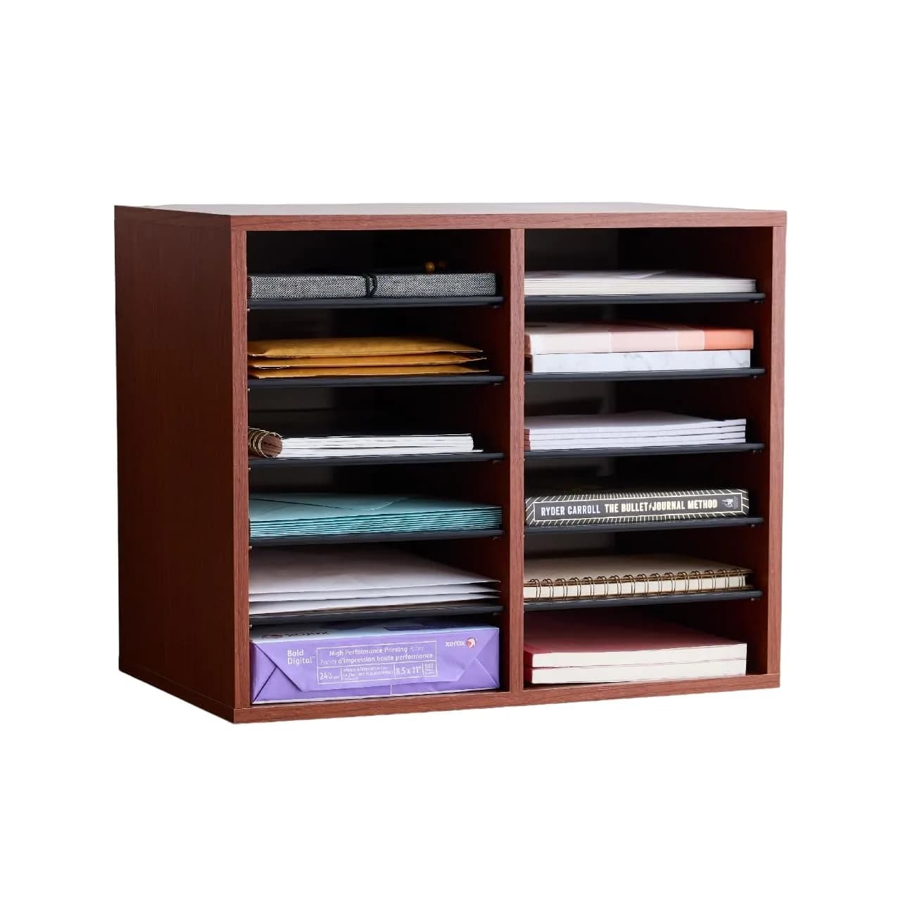 Safco Literature Organizer 12 Compartments | Office & Classroom Mailbox with Adjustable Shelves, Cherry - main product image