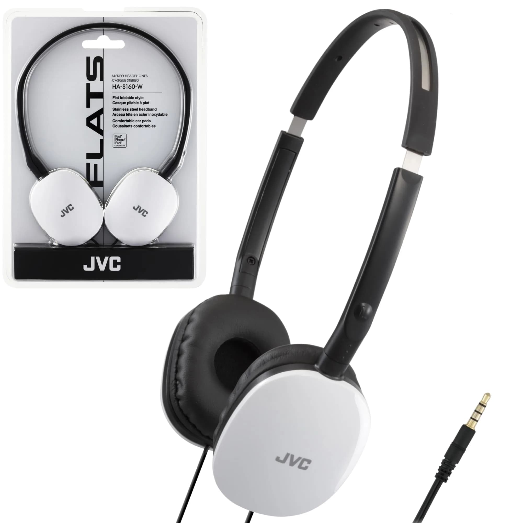 JVC Flats On-Ear Wired Headphones White | 30mm Driver, Foldable Design, 3.5mm Jack - main product image