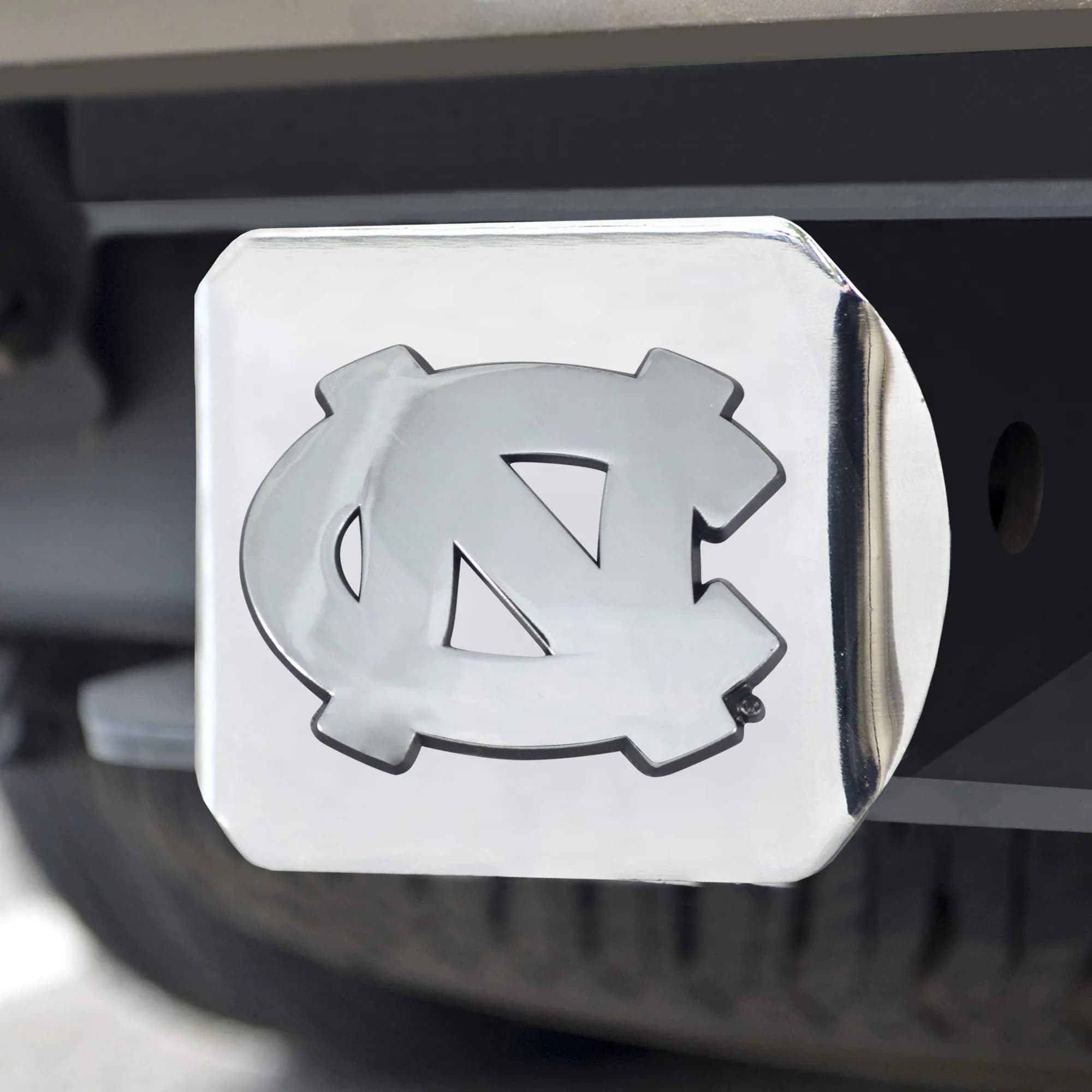 FANMATS North Carolina Tar Heels Chrome Metal Hitch Cover | NCAA Trailer Hitch Cover - main product image