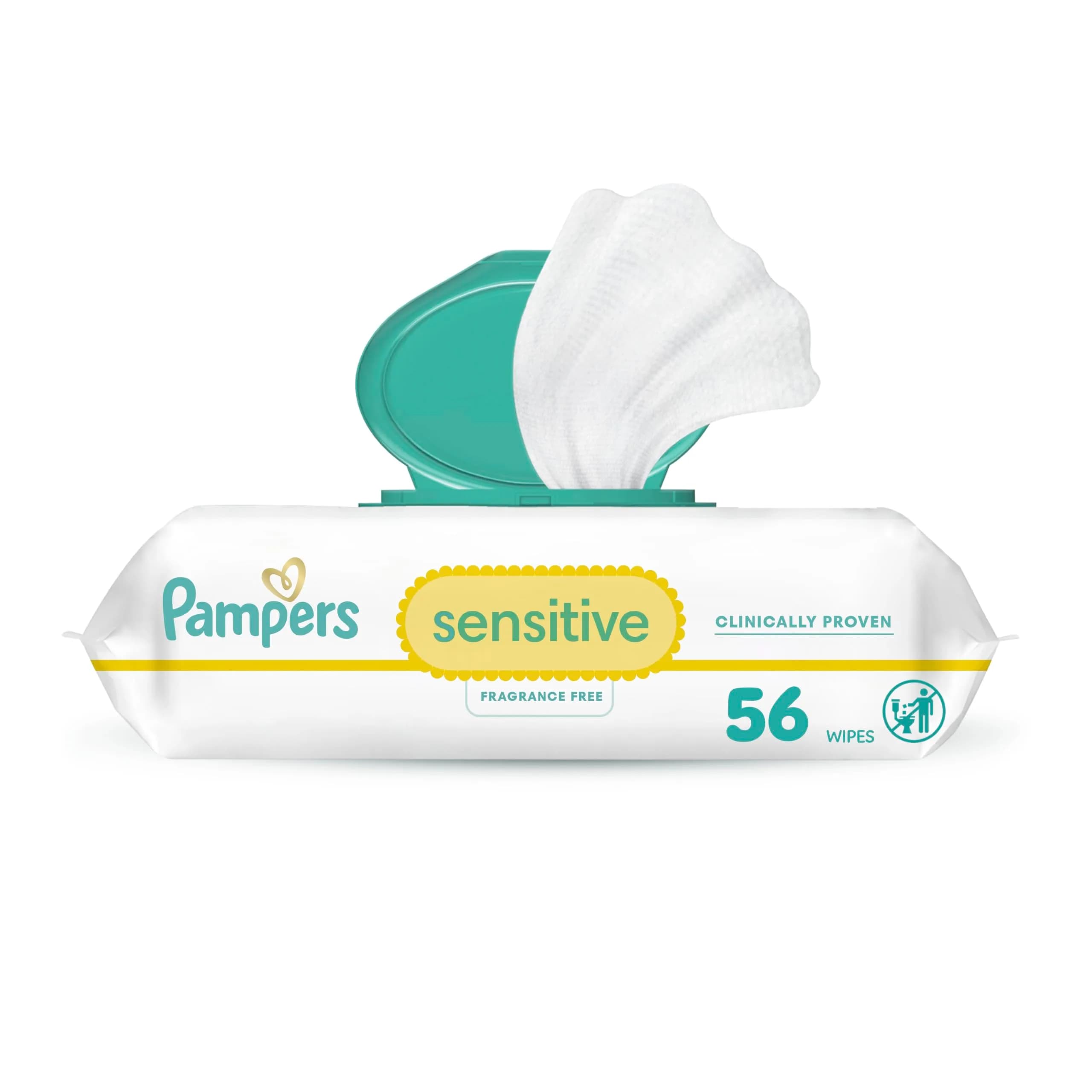 Pampers Sensitive Baby Wipes, 56 Count (1 Pack) | Hypoallergenic, Fragrance-Free, Clinically Proven - main product image
