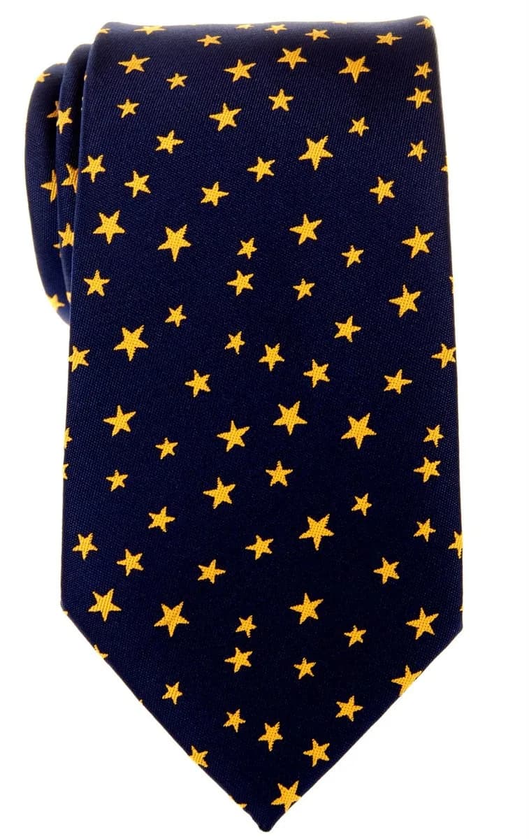 Retreez Classic Stars Woven Men's Tie - Navy Blue with Yellow Stars | Elegant Microfiber Necktie for Formal & Casual Wear - main product image