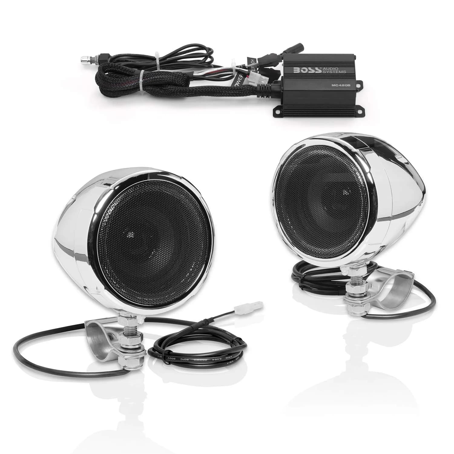 BOSS Audio Systems MC420B 3 Inch Motorcycle Speakers & Class D Amp Weatherproof Audio System - main product image