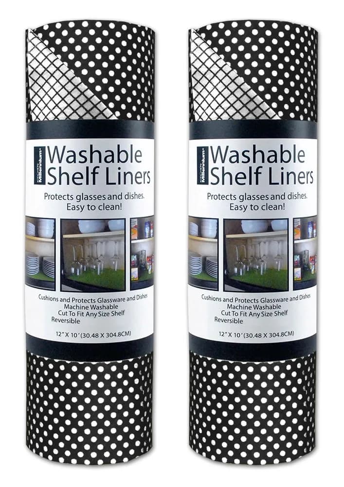DII Shelf & Fridge Liner Collection Non-Adhesive 12x20 in Black Dots | Washable & Cut to Fit