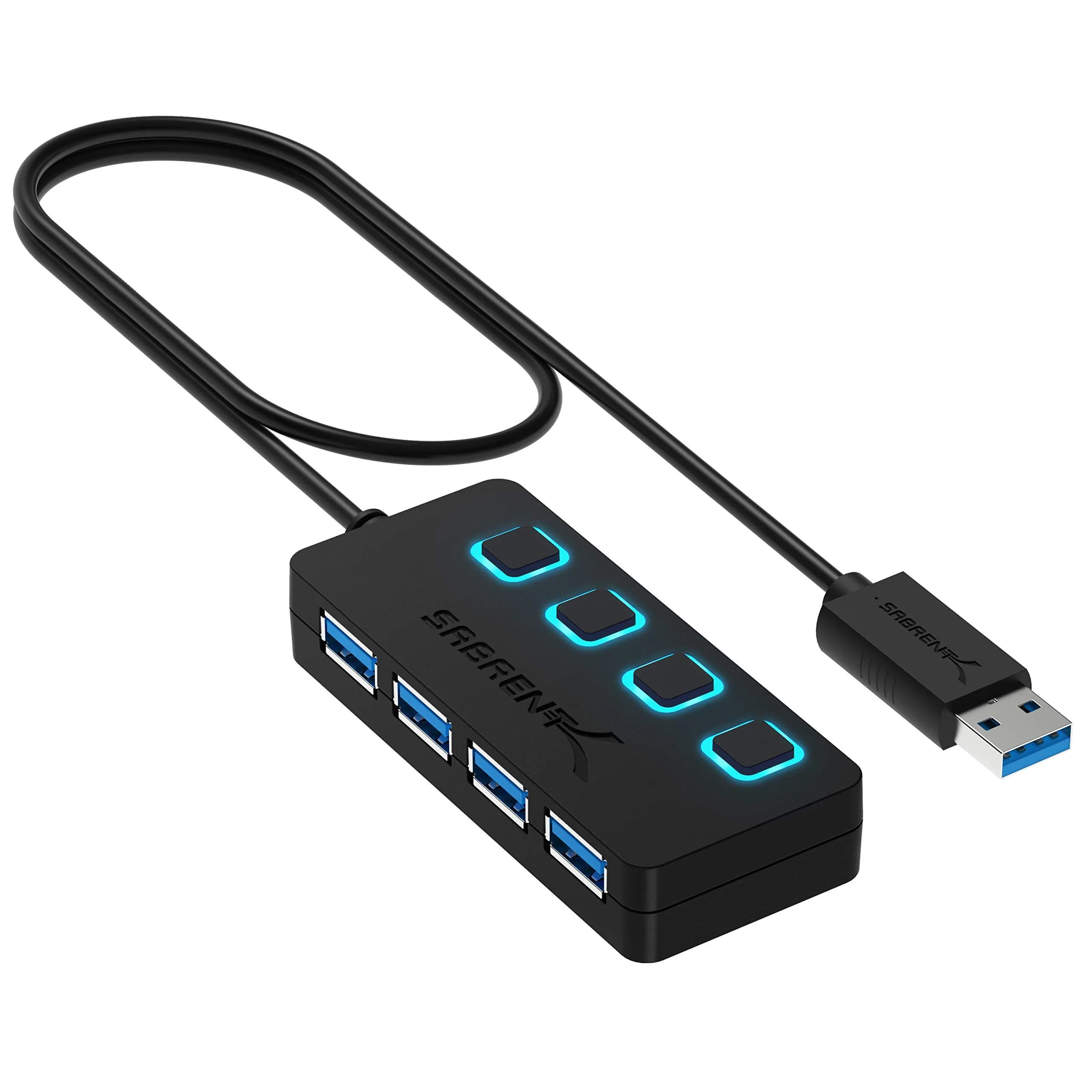 Sabrent 4-Port USB 3.0 Hub with Individual Power Switches & LED Indicators (HB-UM43) | 5Gbps Data Transfer - main product image
