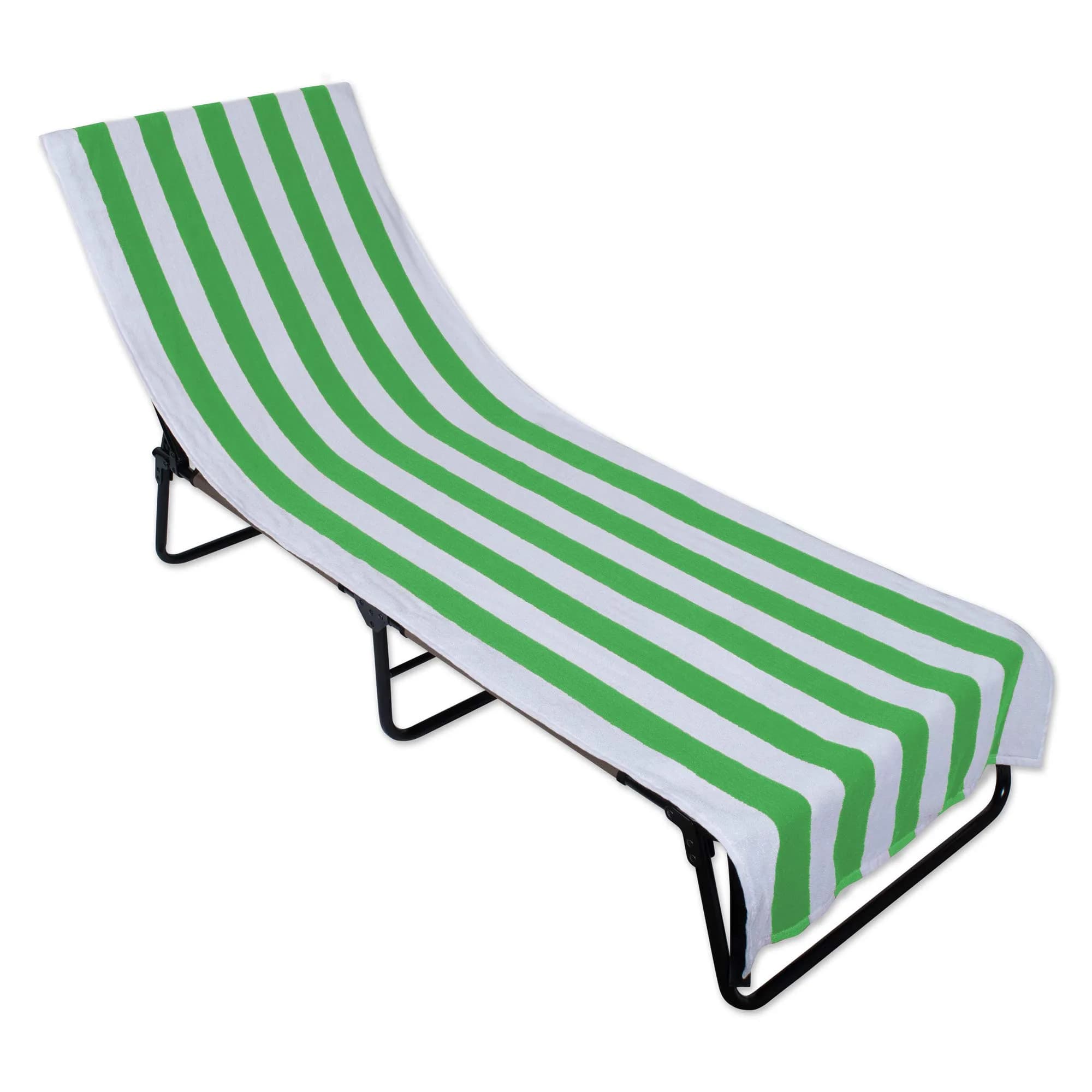 DII Stripe Beach Lounge Chair Towel with Fitted Top Pocket, 26x82, Green | Absorbent Cotton Towel for Poolside & Beach - main product image