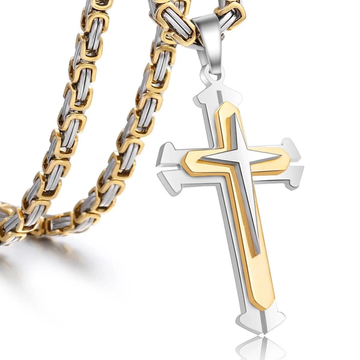Trendsmax Stainless Steel Cross Pendant Necklace with Byzantine Chain, 55 cm (22 inch) | Religious Faith Symbol for Men - main product image