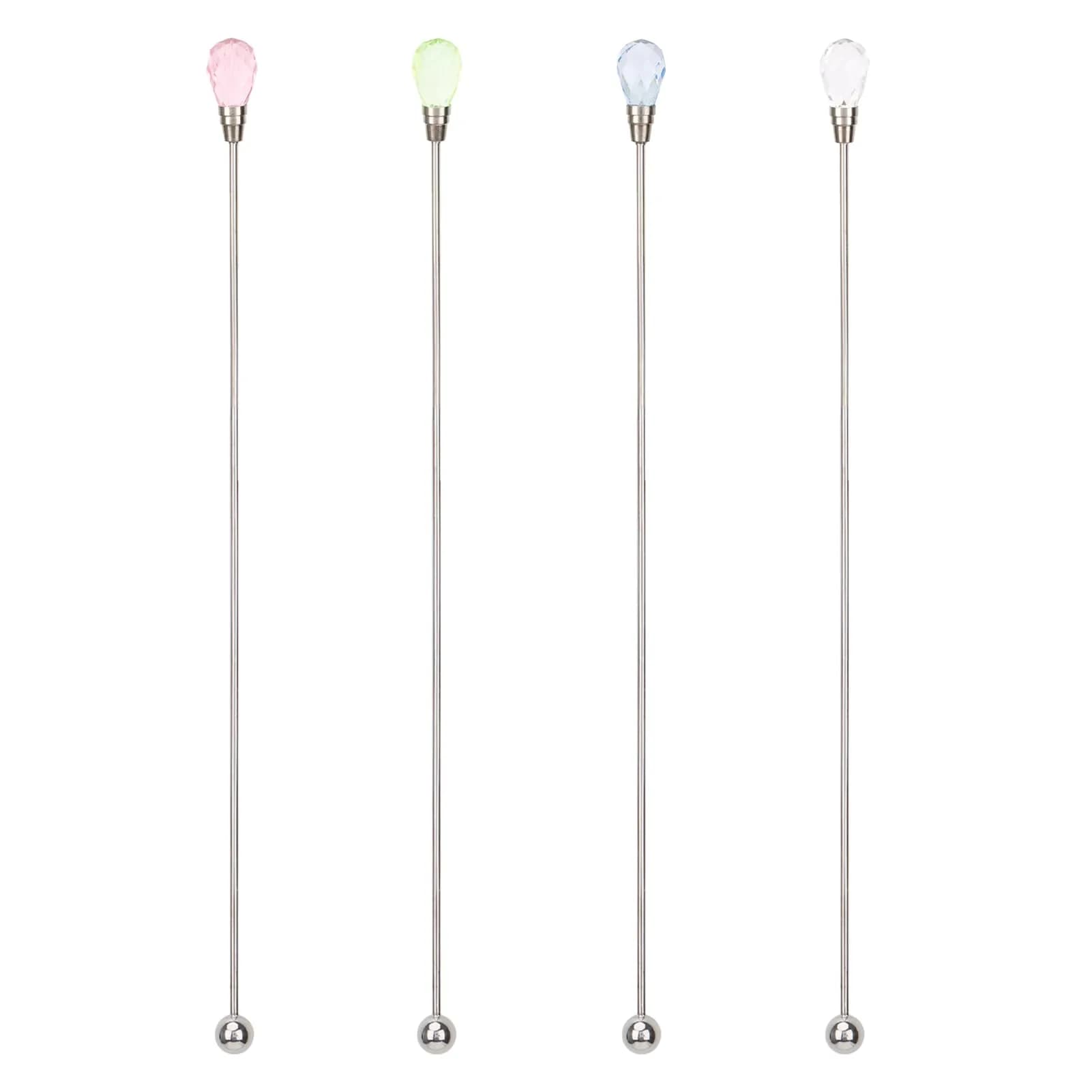 kilofly Rhinestone Party Stir Swizzle Stick Set of 4 | Elegant Stainless Steel Drink Stirrers with Rhinestones - main product image