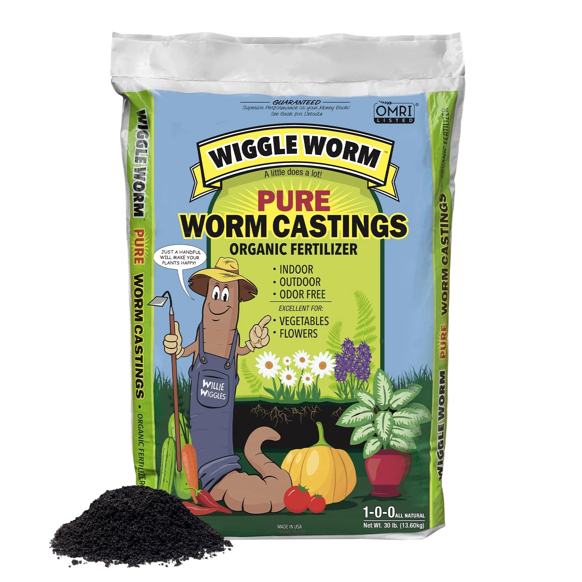 Wiggle Worm Organic Fertilizer 30lb | OMRI Listed, Soil Enrichment & Plant Growth Support - main product image