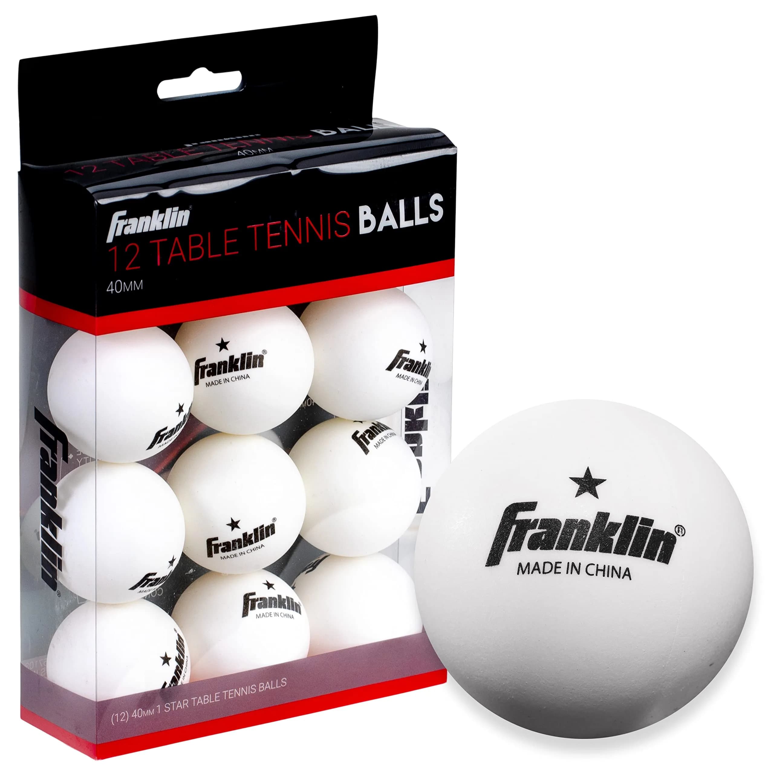 Franklin Sports 1 Star Table Tennis Balls 40mm (Pack of 12) | Consistent Bounce & Spin - main product image