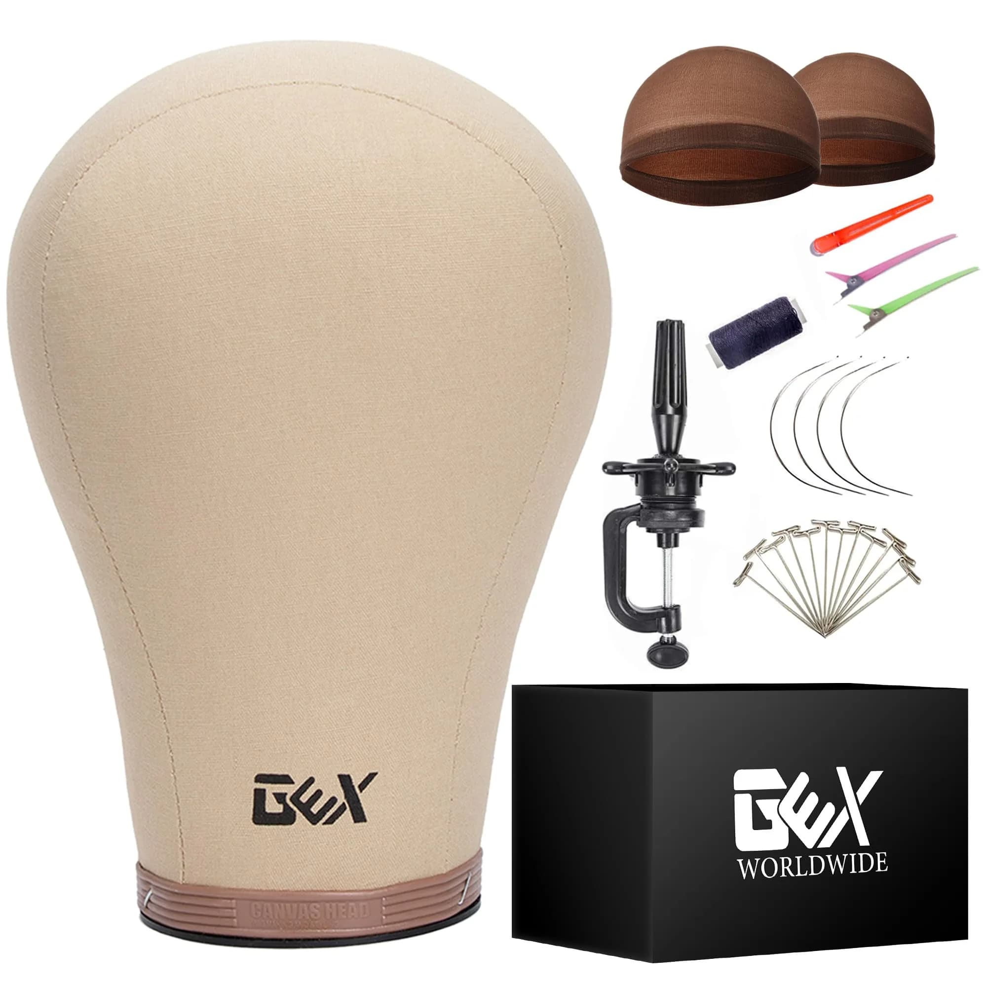 GEXWORLDWIDE 20"-24" Cork Canvas Block Head Wig Display Styling Head with Mount Hole (Light Brown, 22") - main product image