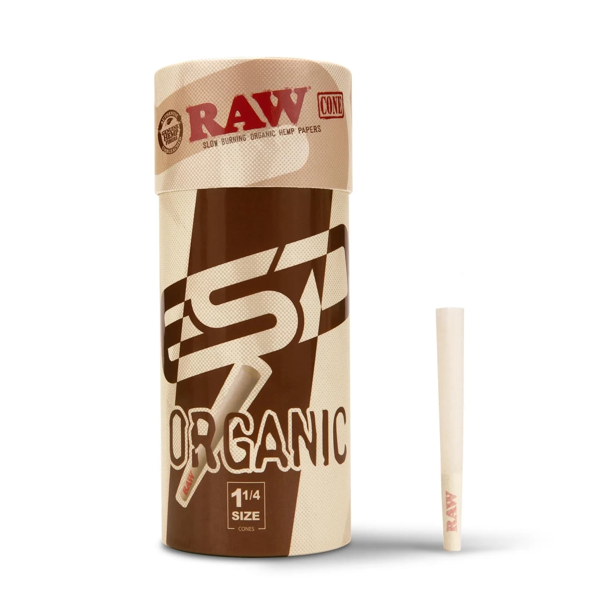 RAW Organic Cones 1-1/4 Size | 50 Pack | Pre Rolled Rolling Papers with Tips | 83mm Length - main product image