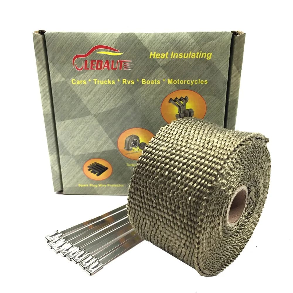 LEDAUT Titanium Exhaust Heat Wrap 2" x 16' Roll with 4 Stainless Steel Ties | Withstands 1800F Direct Heat - main product image