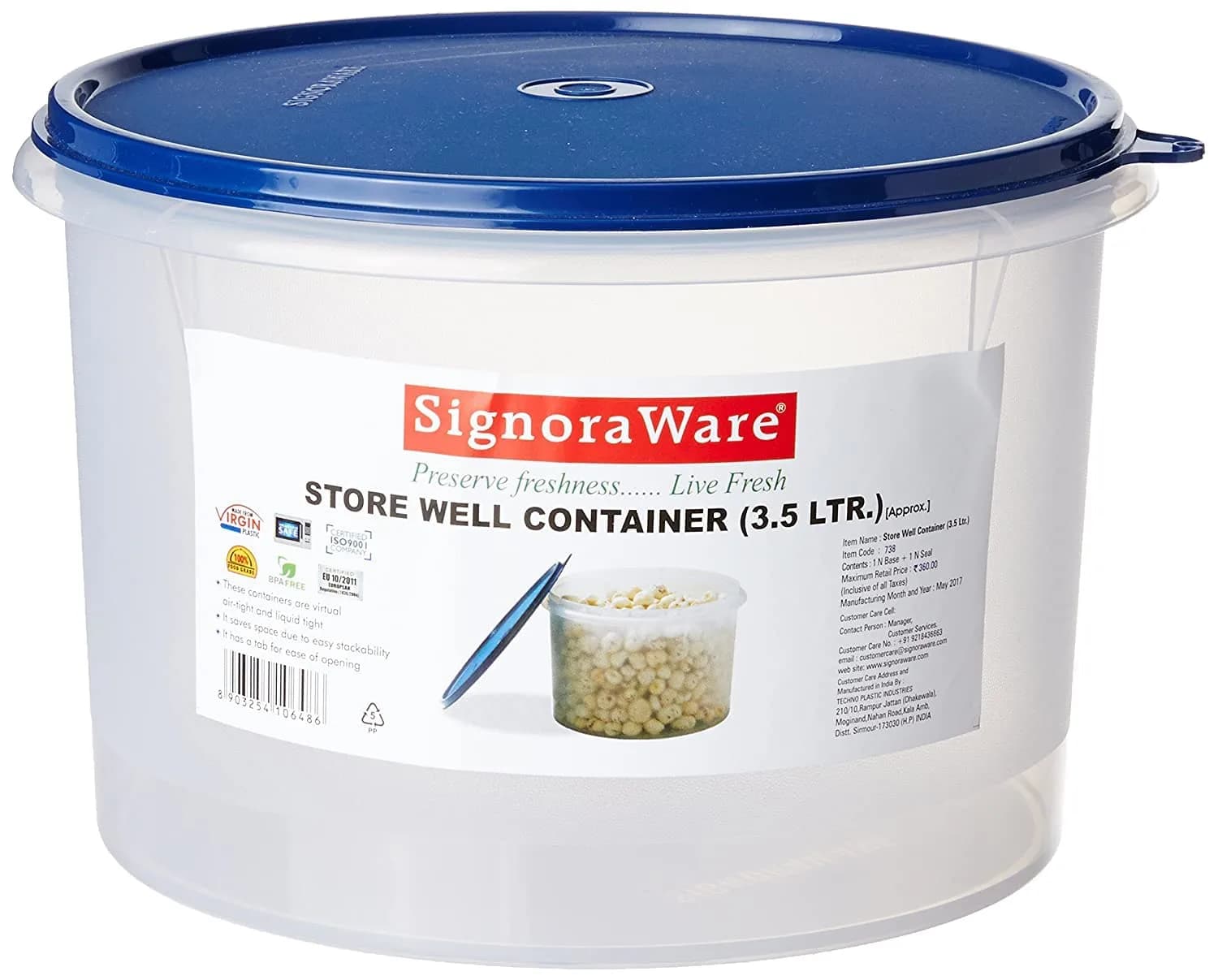 Signoraware Store Well Container Rectangular 3.5 Litres (118.3 Fl Oz) | Airtight & Leak-Proof Food Storage - main product image