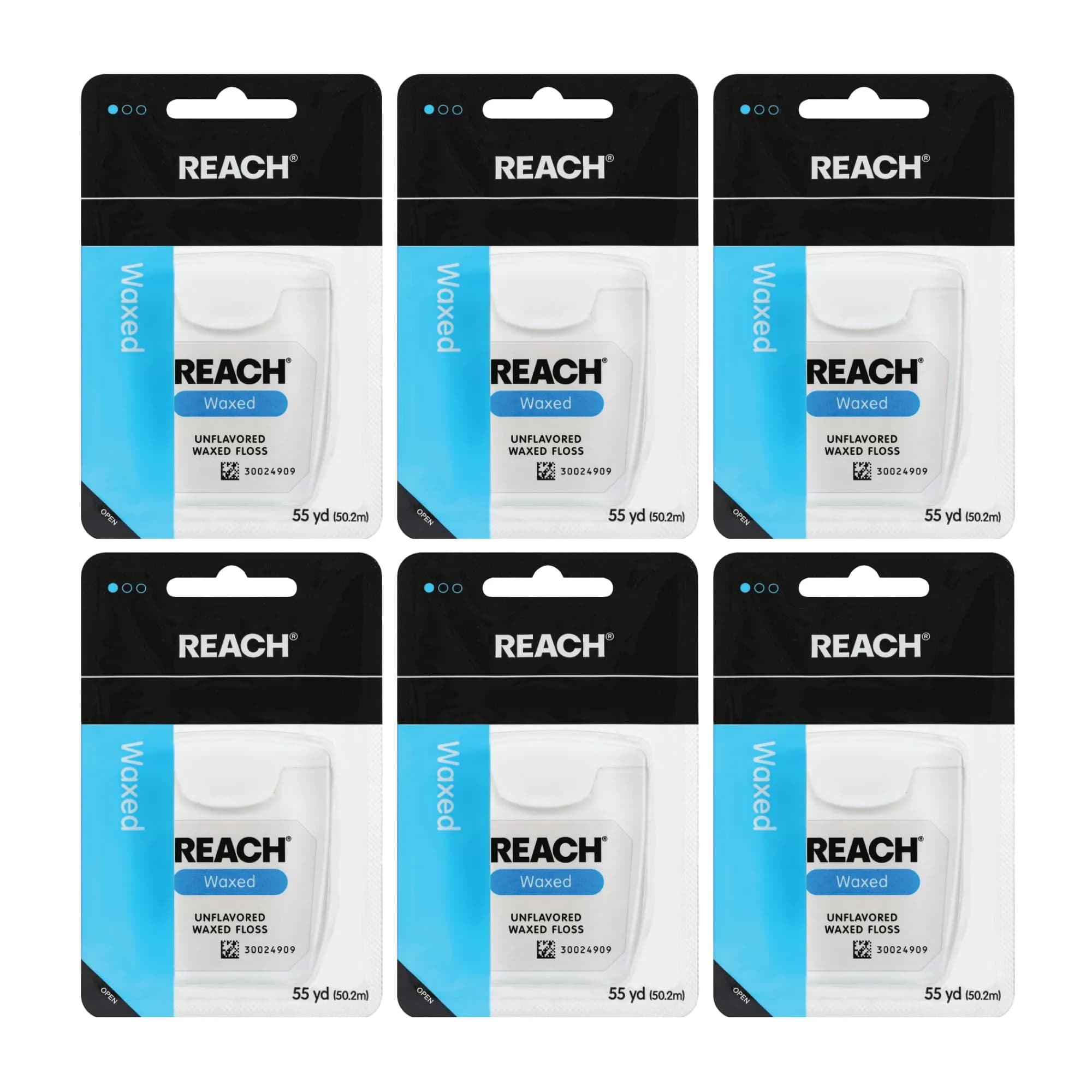 REACH Waxed Dental Floss Unflavored 990ft (165ft x 6) | Shred Resistant, PFAS-Free, Dentist Recommended - main product image
