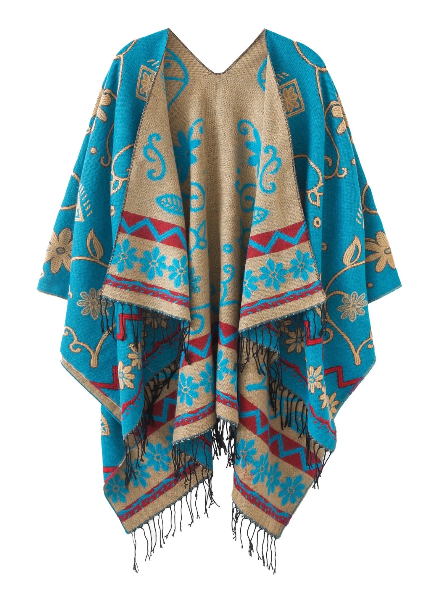 Urban CoCo Women's Retro Style Vintage Pattern Tassel Poncho Cape | Elegant & Comfortable - main product image