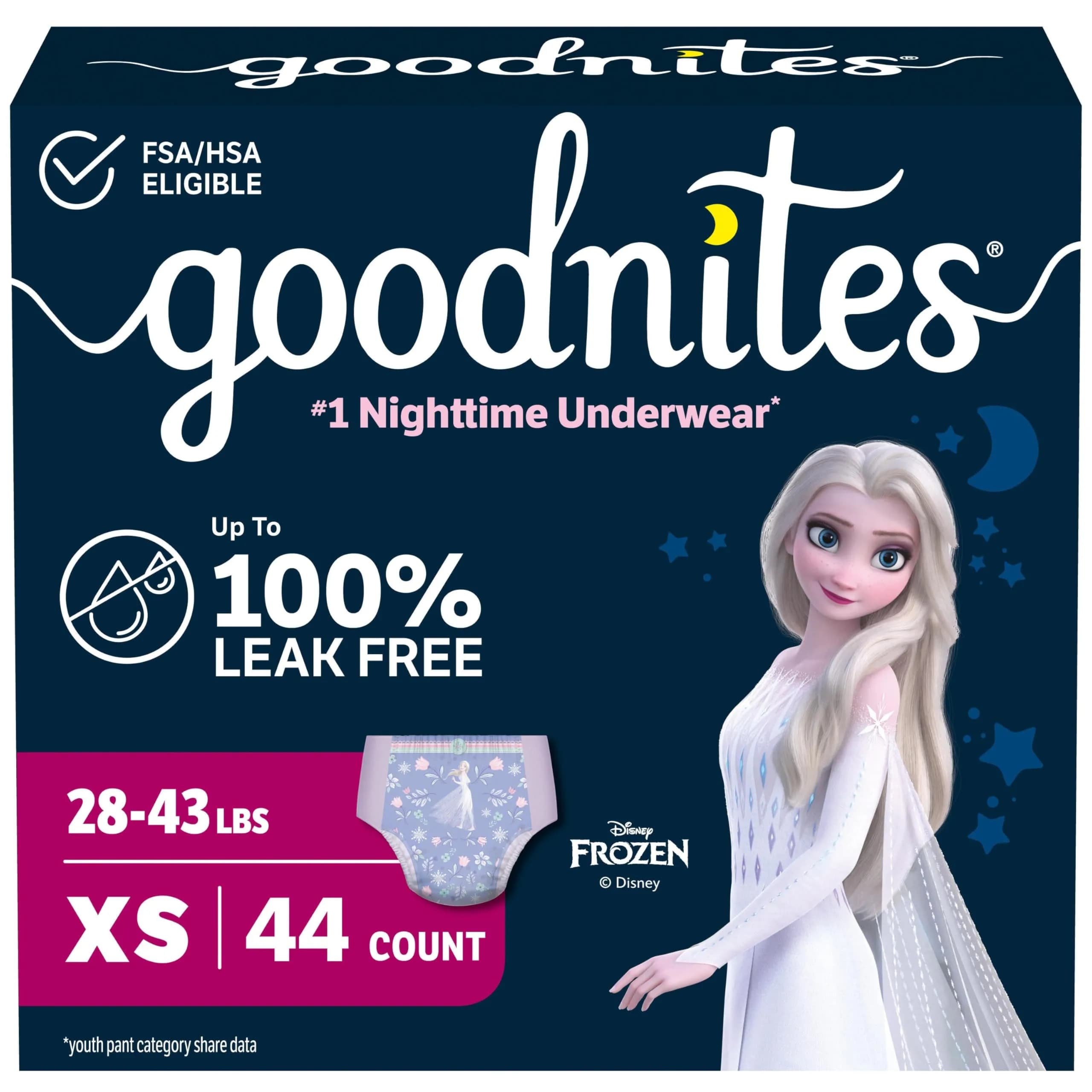 GoodNites Girls' Nighttime Bedwetting Underwear, Extra Small (28-43 lbs) · 44 Ct (2 Packs of 22) - main product image