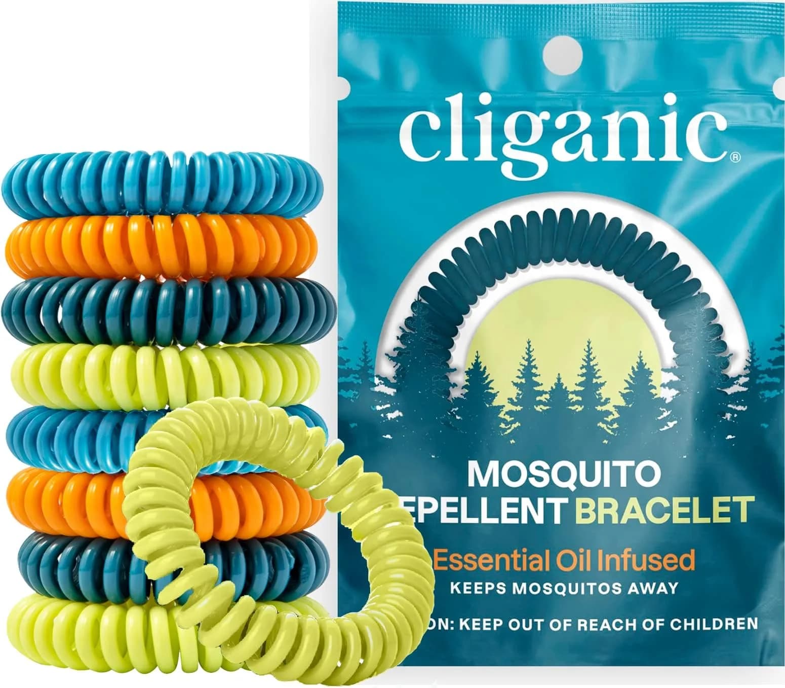 Cliganic Natural Mosquito Repellent Bracelets for Kids & Adults, 10 Pack | DEET-Free Essential Oil Bands - main product image