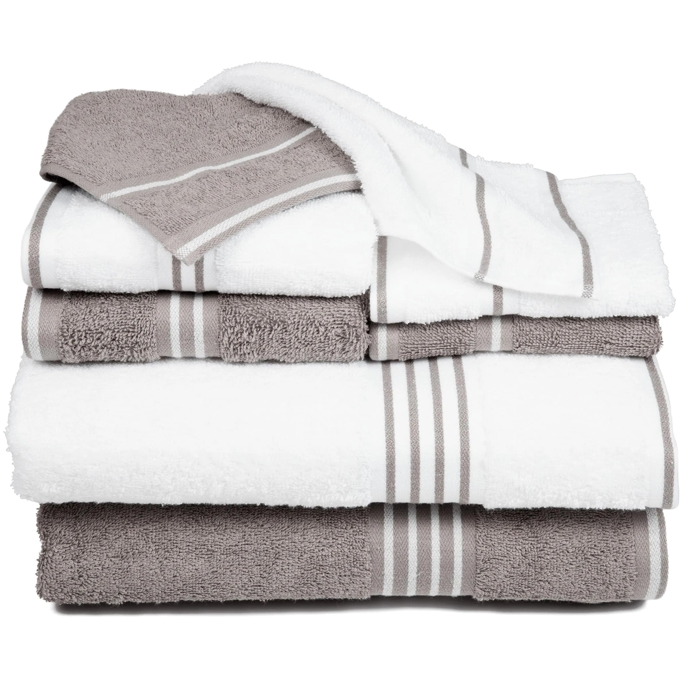 Lavish Home Rio 8 Piece 100% Cotton Towel Set - White & Silver | Soft & Absorbent 575 GSM - main product image