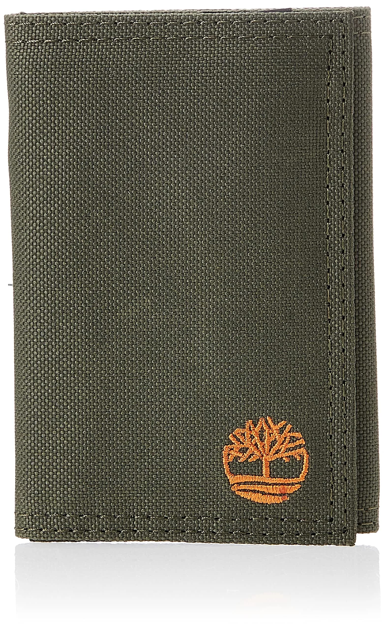 Timberland Men's Trifold Nylon Wallet Olive | 13 Card Pockets, ID Window, Billfold - main product image