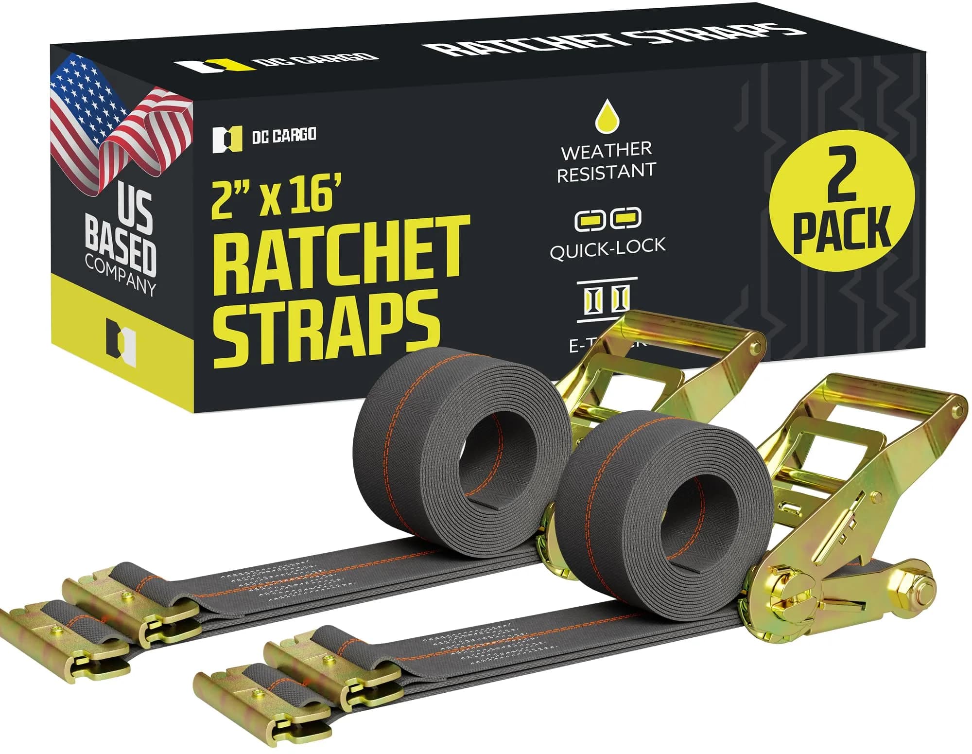 DC Cargo Mall E Track Ratchet Straps Cargo Tie-Downs 2x16 Heavy Duty Grey | Secure in Trailers & Trucks - main product image