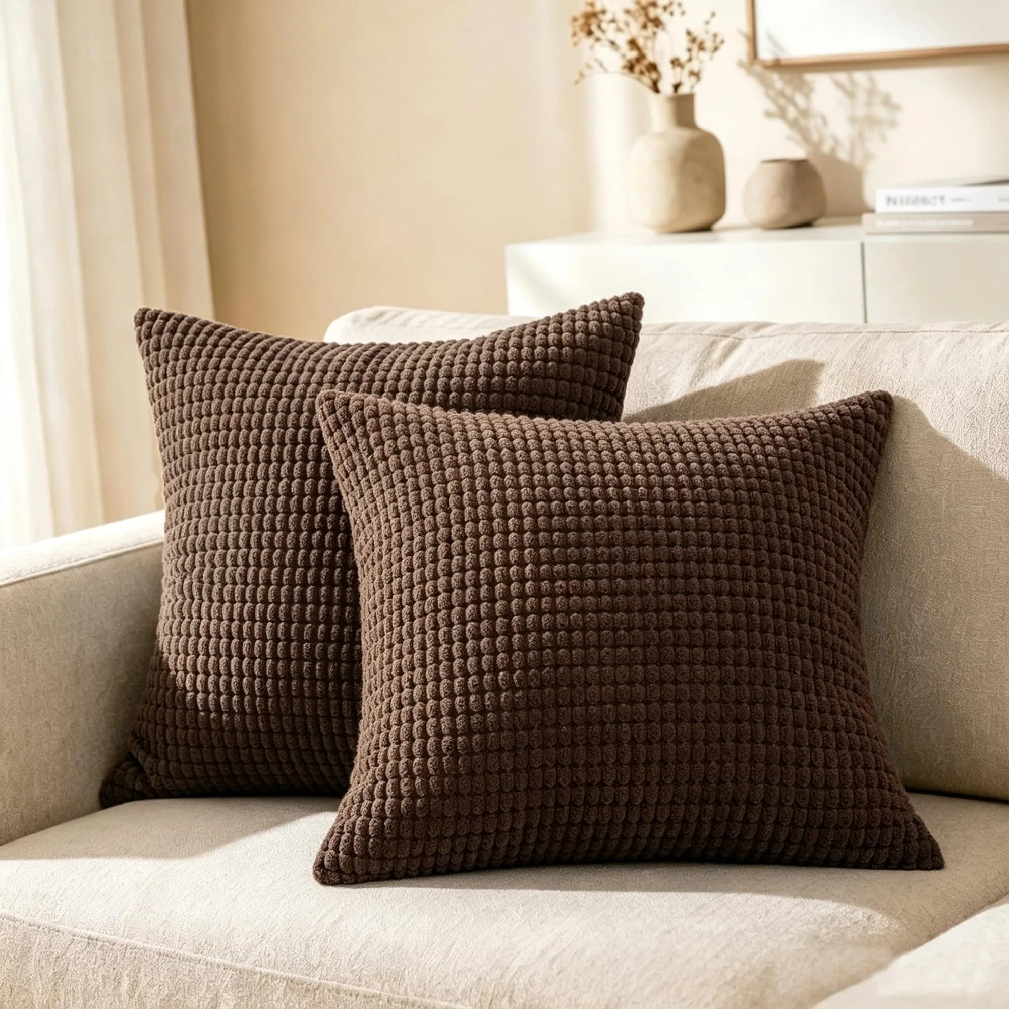 CaliTime Decorative Couch Throw Pillow Covers 18 x 18 Inches Brown | Cozy & Modern Design - main product image