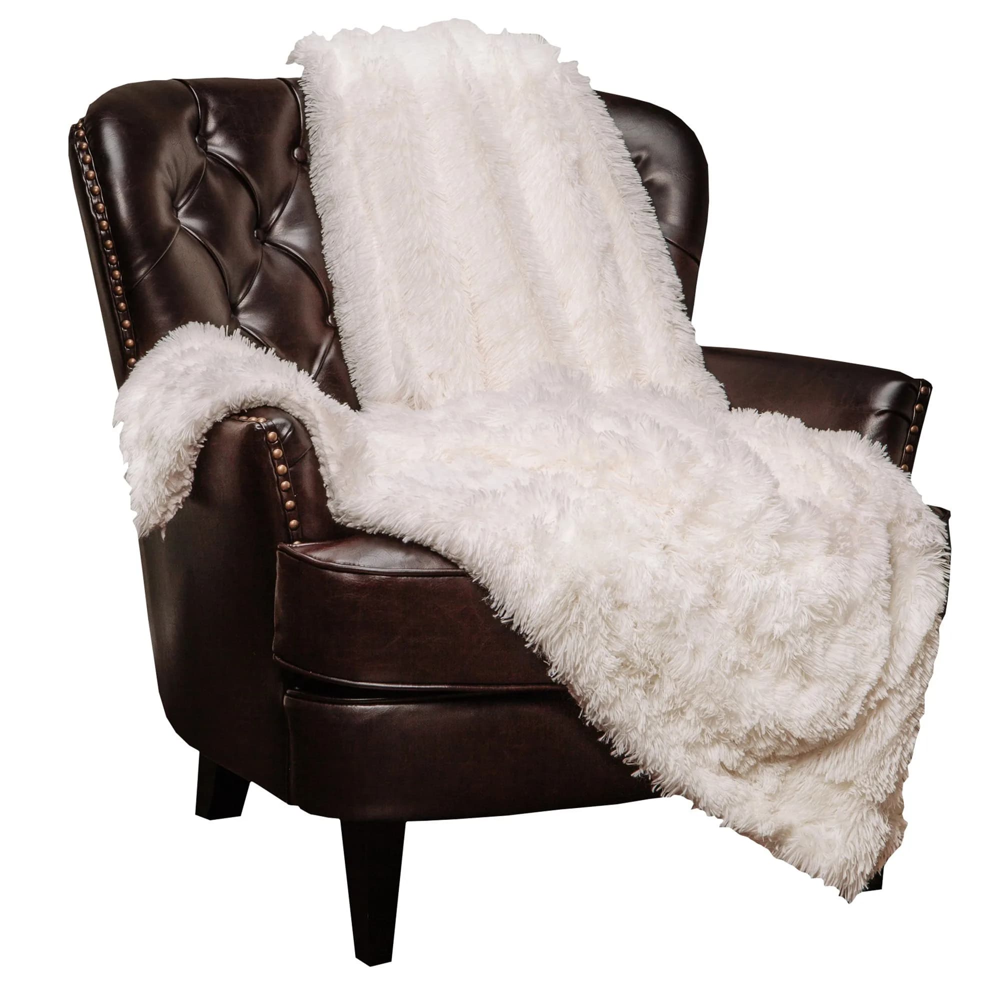 Chanasya Premium Solid Faux Long Fur Throw Blanket, Sherpa Reverse, White | Cozy Two-Sided Design for Home Comfort - main product image