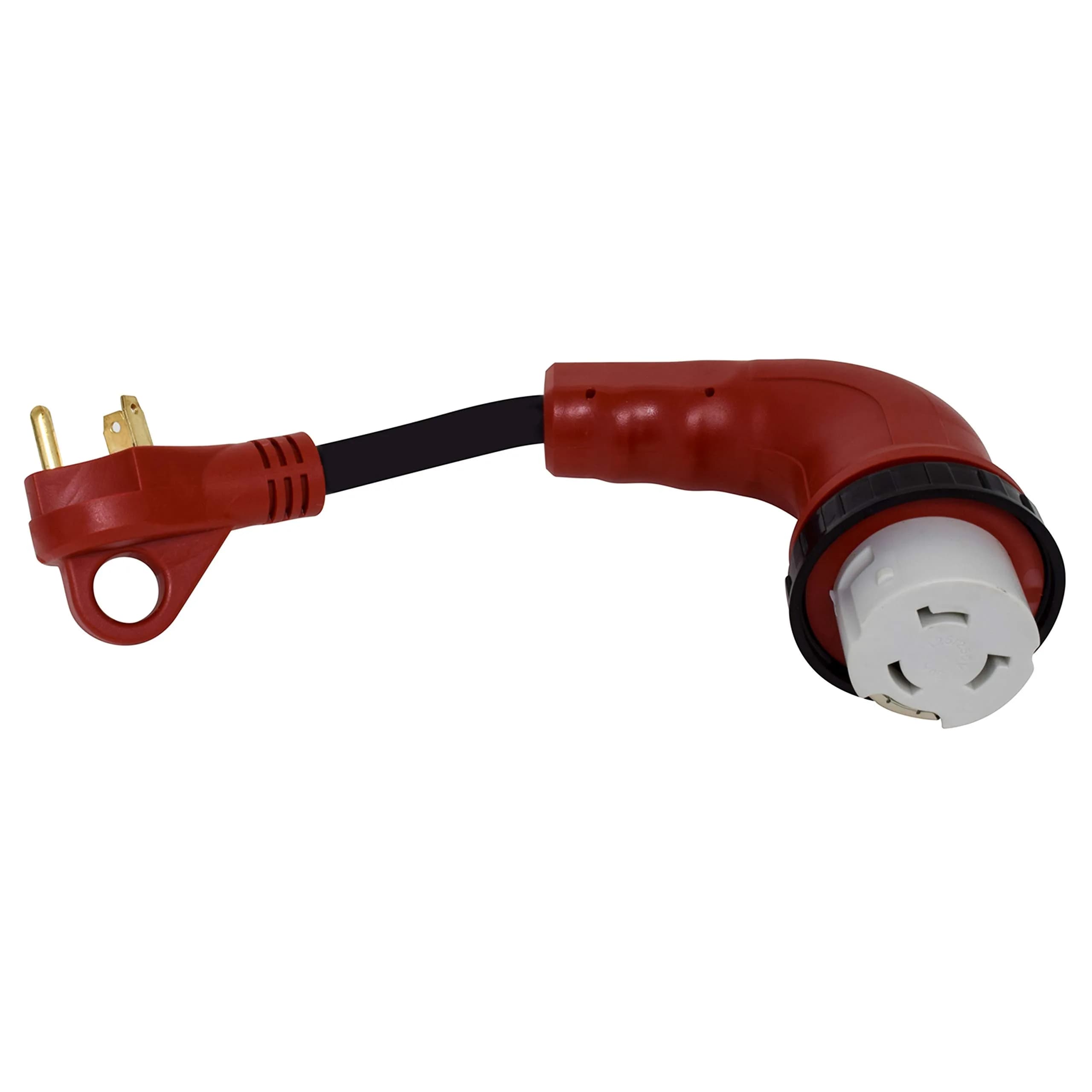 Valterra Mighty Cord 90° Detachable Adapter Cord 12" | 30AM to 50AF, Red, Outdoor Heavy-Duty - main product image