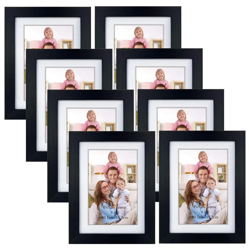 Giftgarden 4x6 Picture Frame Set of 8 | Wall & Tabletop Display with White Mats, Black Finish