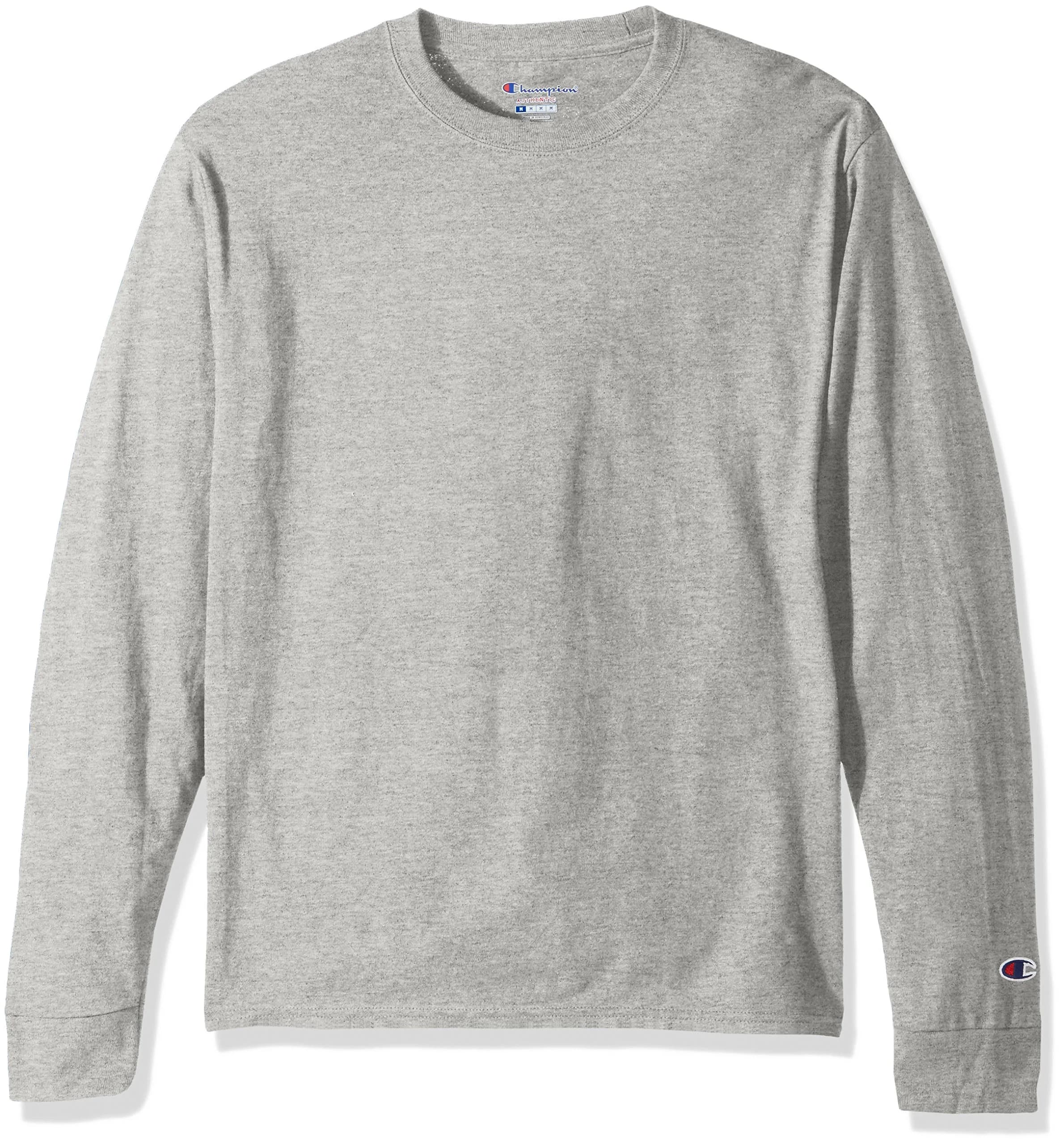 Champion Men's Cotton Long Sleeve Tee Shirt, Oxford Gray | Comfortable, Durable & Imported from USA