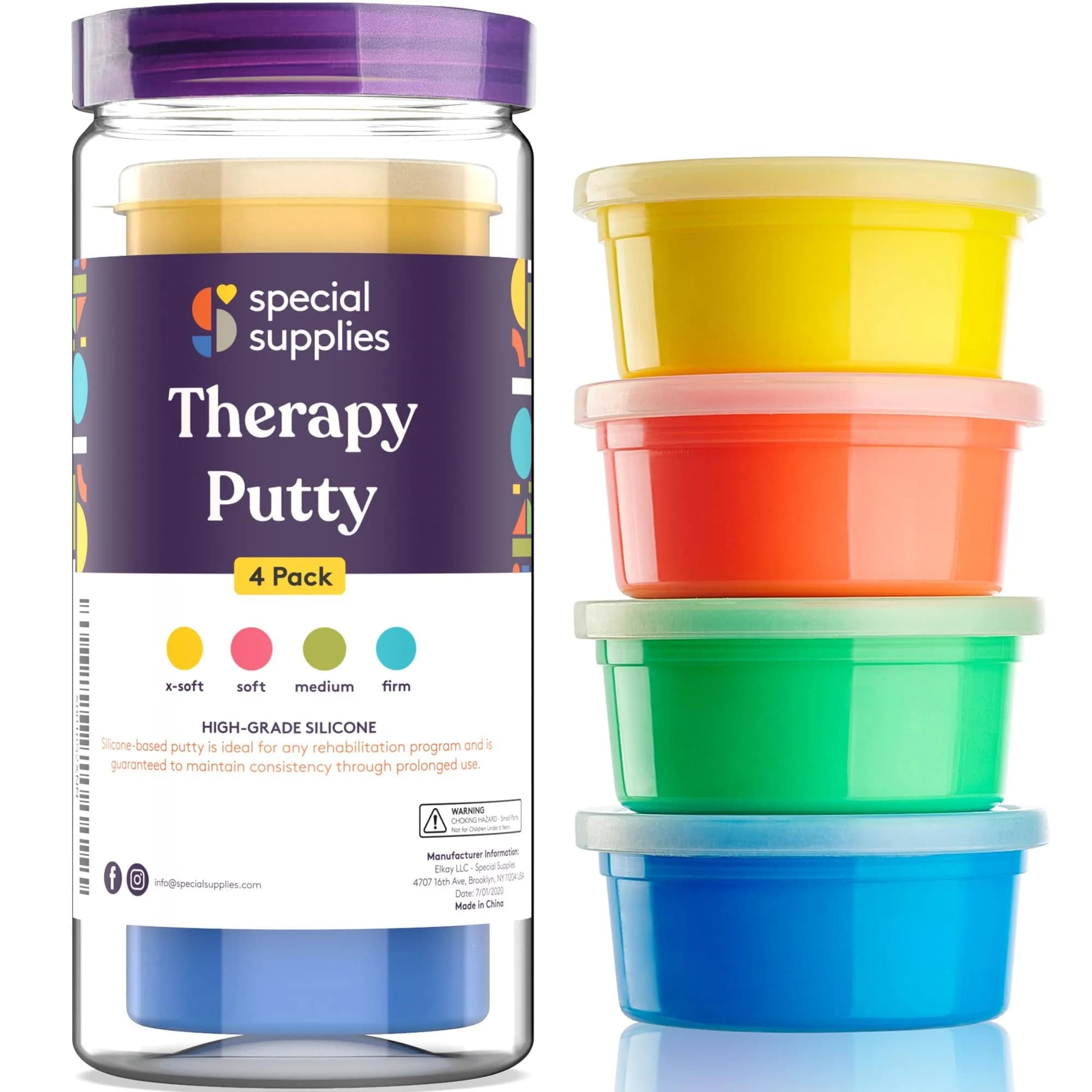 Special Supplies Therapy Putty Kit - 4 Strengths, 3 oz Each Primary Colors | Resistive Hand Exercise & Stress Relief - main product image