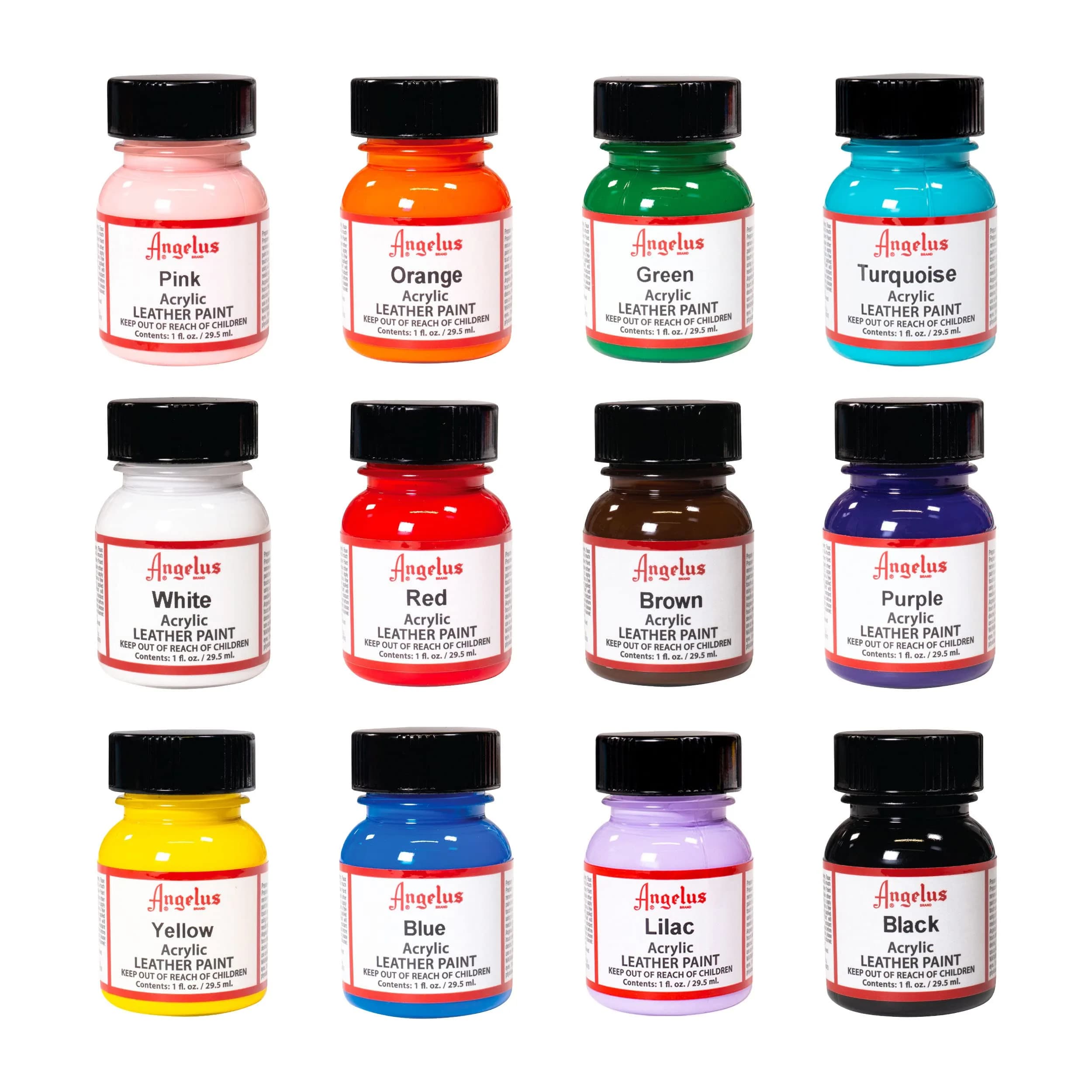 Angelus Acrylic Leather Paint Best Sellers Kit 12 Colors (1 oz Each) | Flexible Paint for Shoes, Sneakers, Furniture - main product image