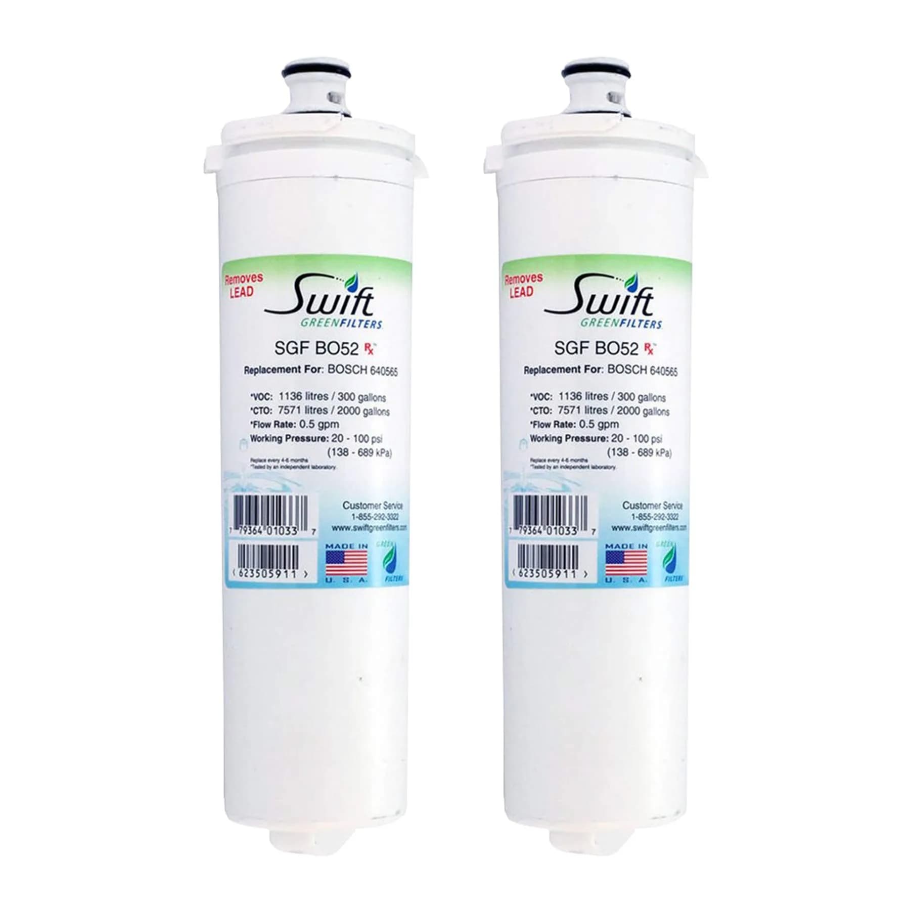 Swift Green Filters SGF-BO52 Rx Compatible Refrigerator Water Filter 2 Pack | NSF Certified, Made in USA - main product image