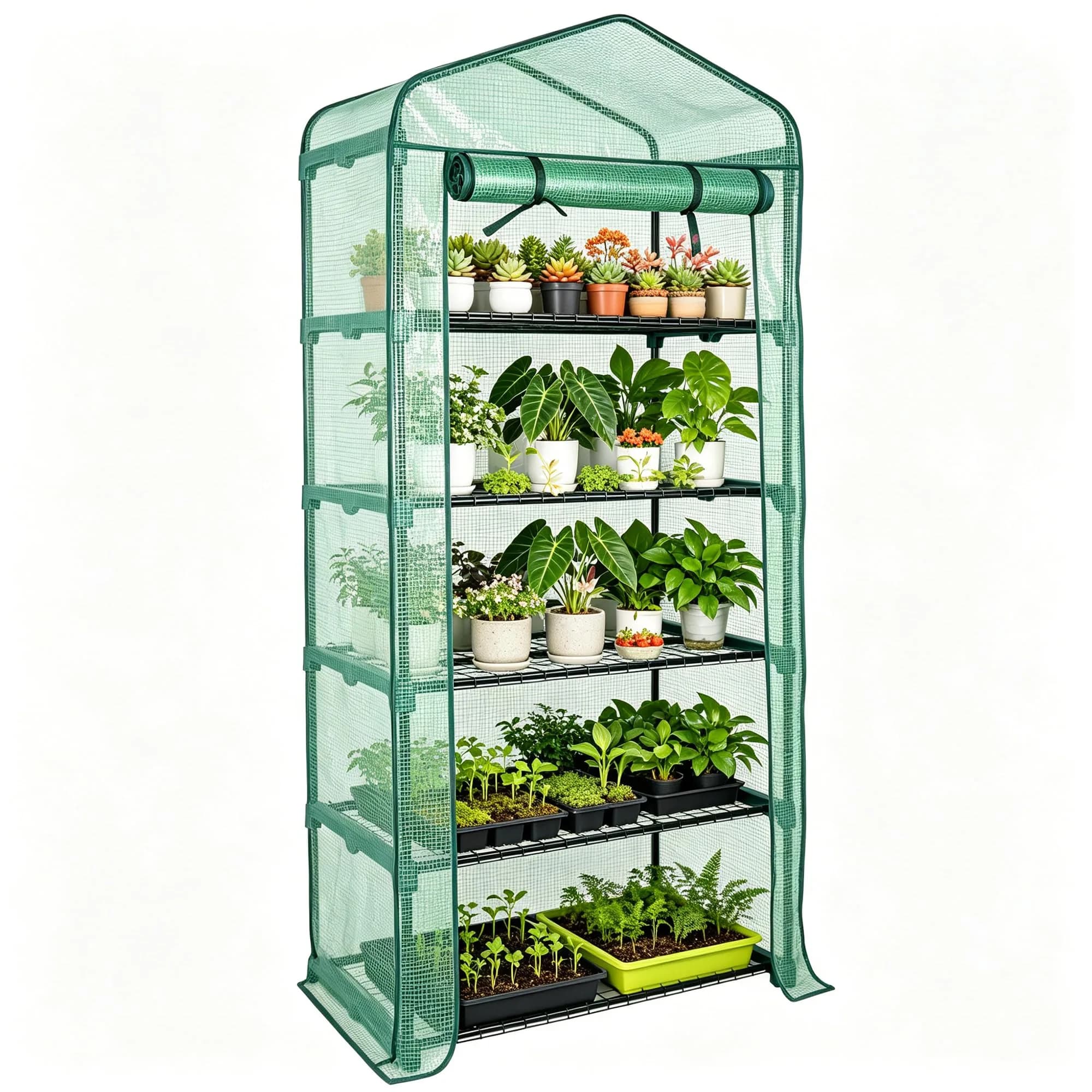 Worth Garden 4 Tier Mini Greenhouse 160cm (63") H x 68cm (27") L x 48cm (19") W | Sturdy Portable Gardening Shelves with PVC Cover - main product image