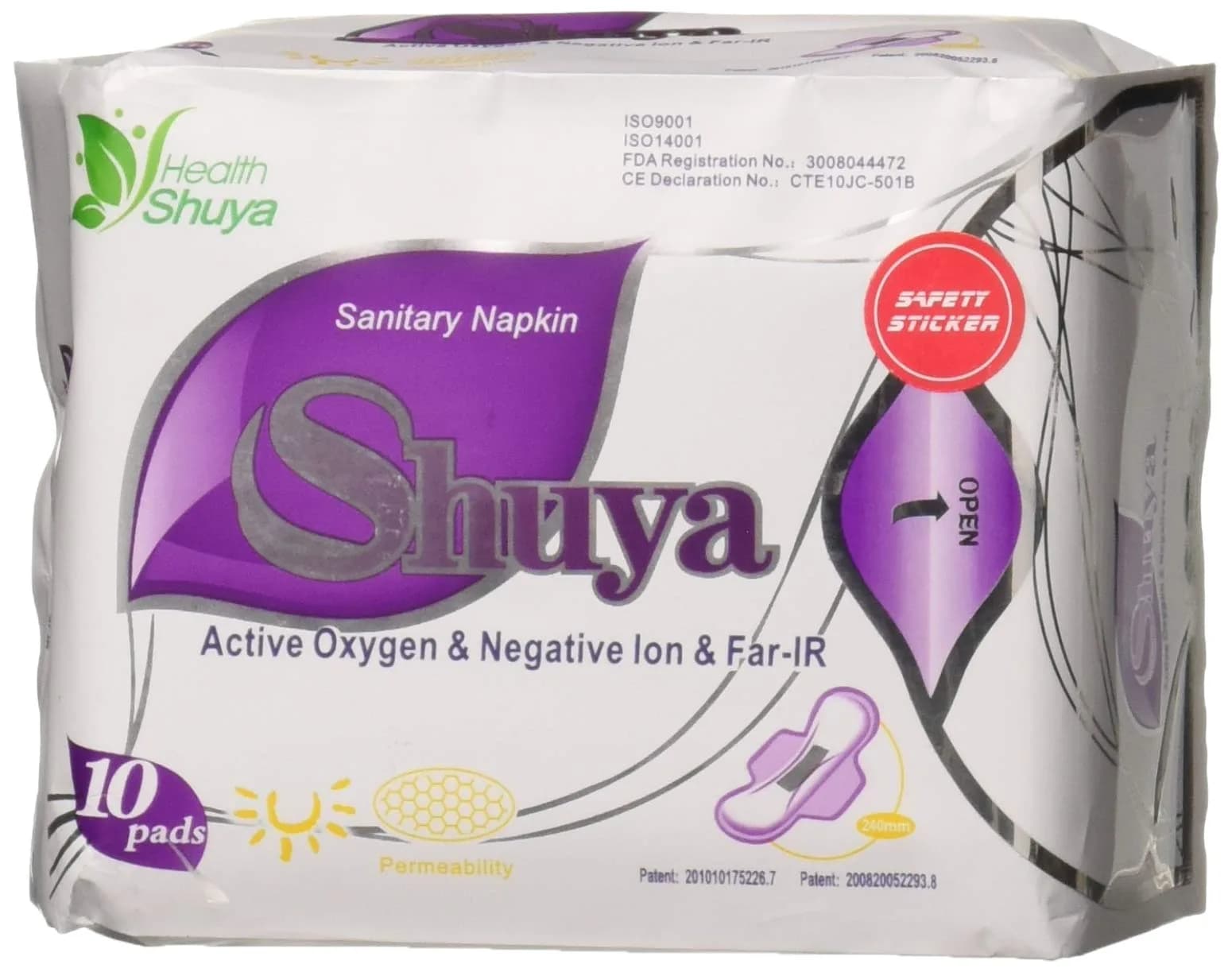 SHUYA Ultral Thin Sanitary Pads with Wings, 245mm, 30 Count | Super Absorbent, Mint Herbal Scented, Aluminum Foil Pack - main product image