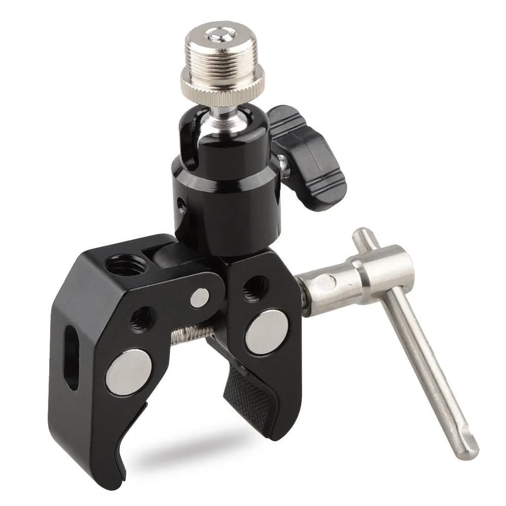 CAMVATE Microphone Clamp with 1/4 Mini Ball Head | 360° Articulated, Silver & Black - main product image